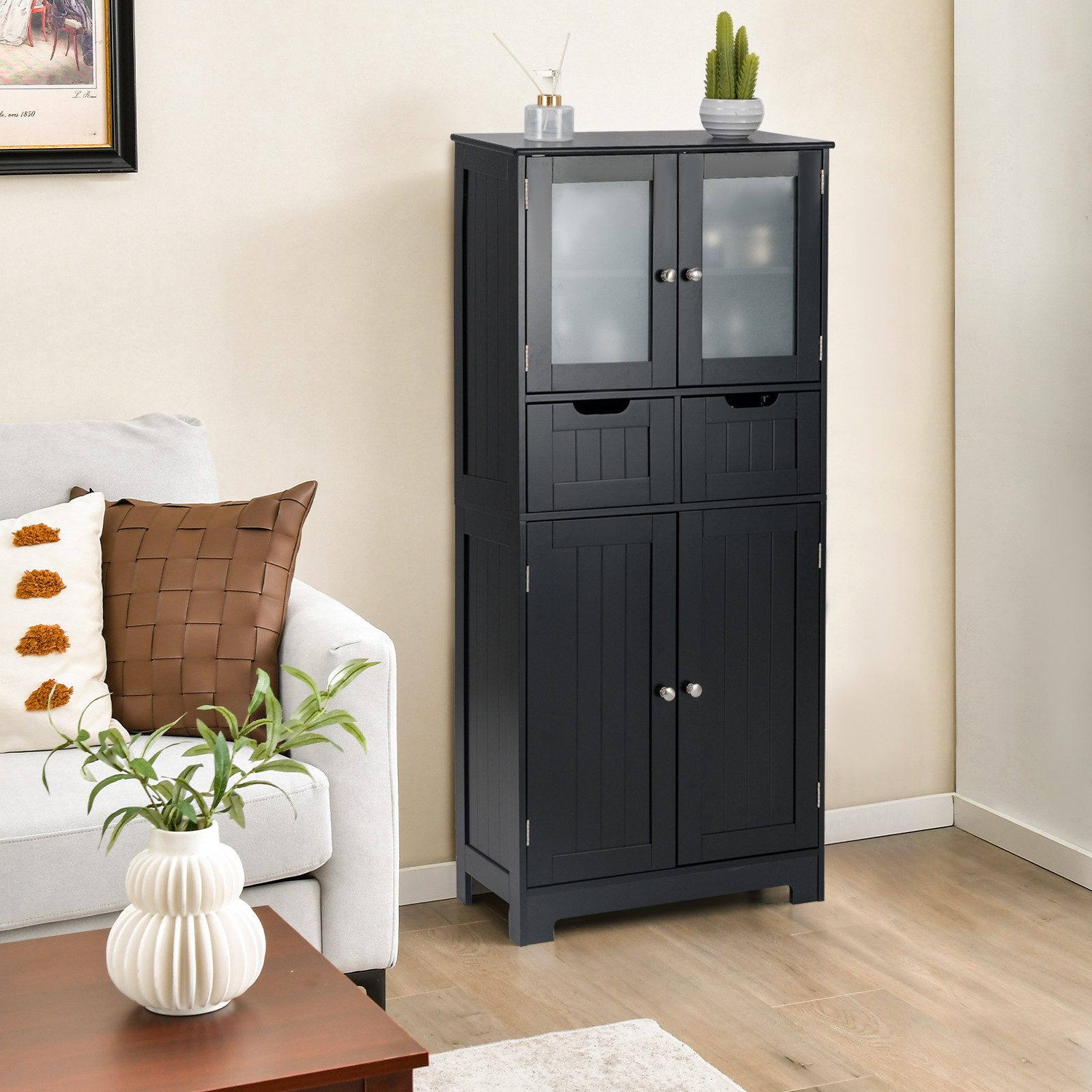 COSTWAY Badkommode, Badschrank mit Schublade, verstellbarem Regal, weiß 128cm