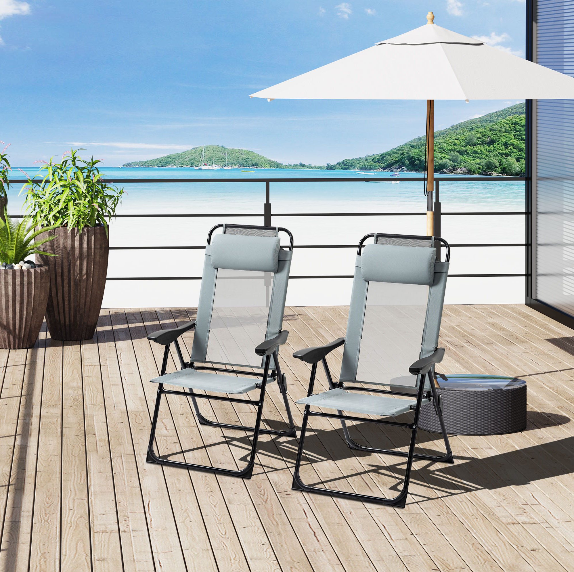 OKWISH Klappstuhl 2er Set Klappstuhl Gartenstuhl verstellbar – Campingstuhl bis 120 kg (Faltbarer Outdoor Stuhl stabil & bequem für Camping und Terrasse, 2 St), Rückenlehne & Armlehne verstellbar, für Garten & Balkon geeignet