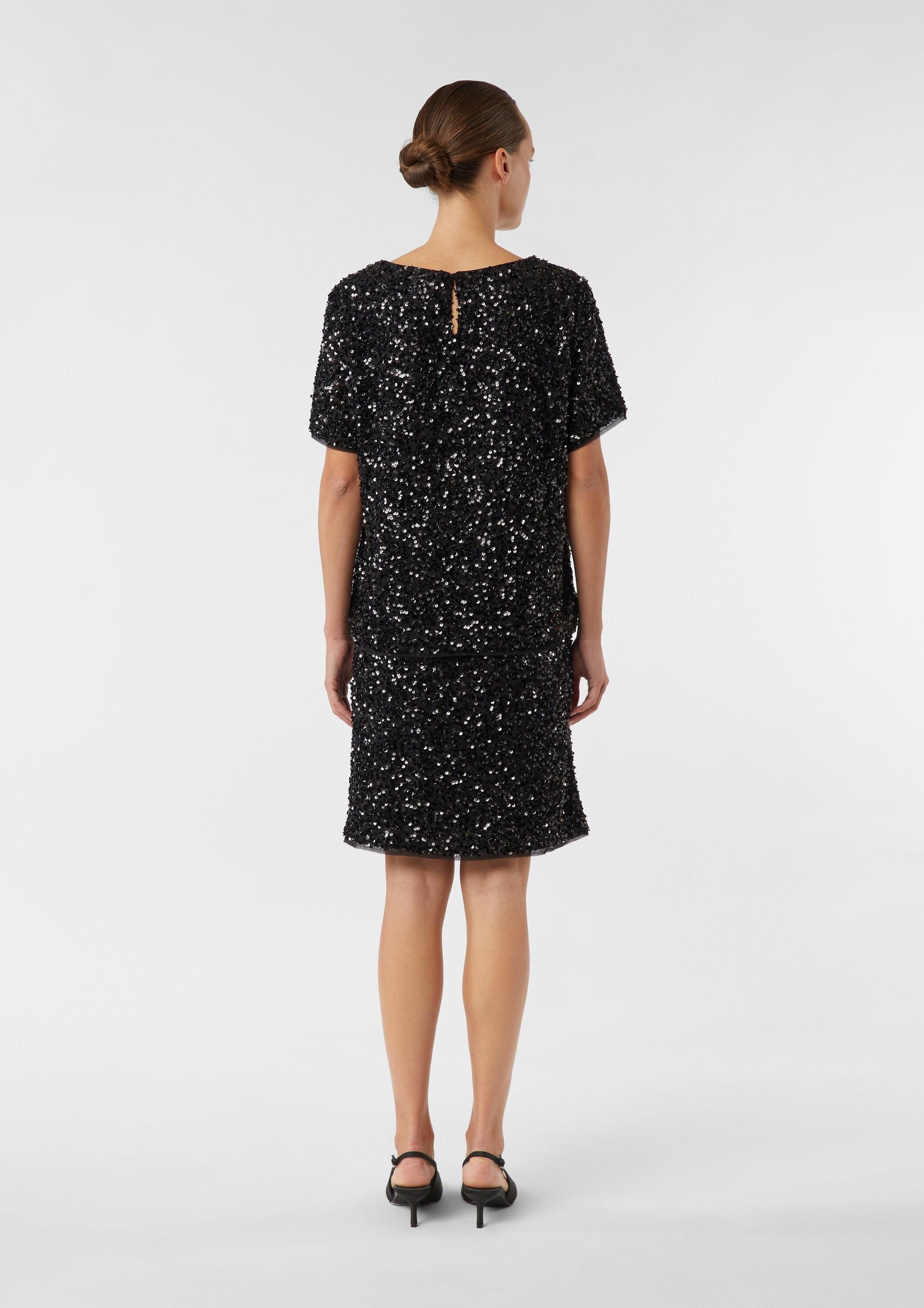 comma Kurzarmbluse Bluse Blusenshirt mit Pailletten