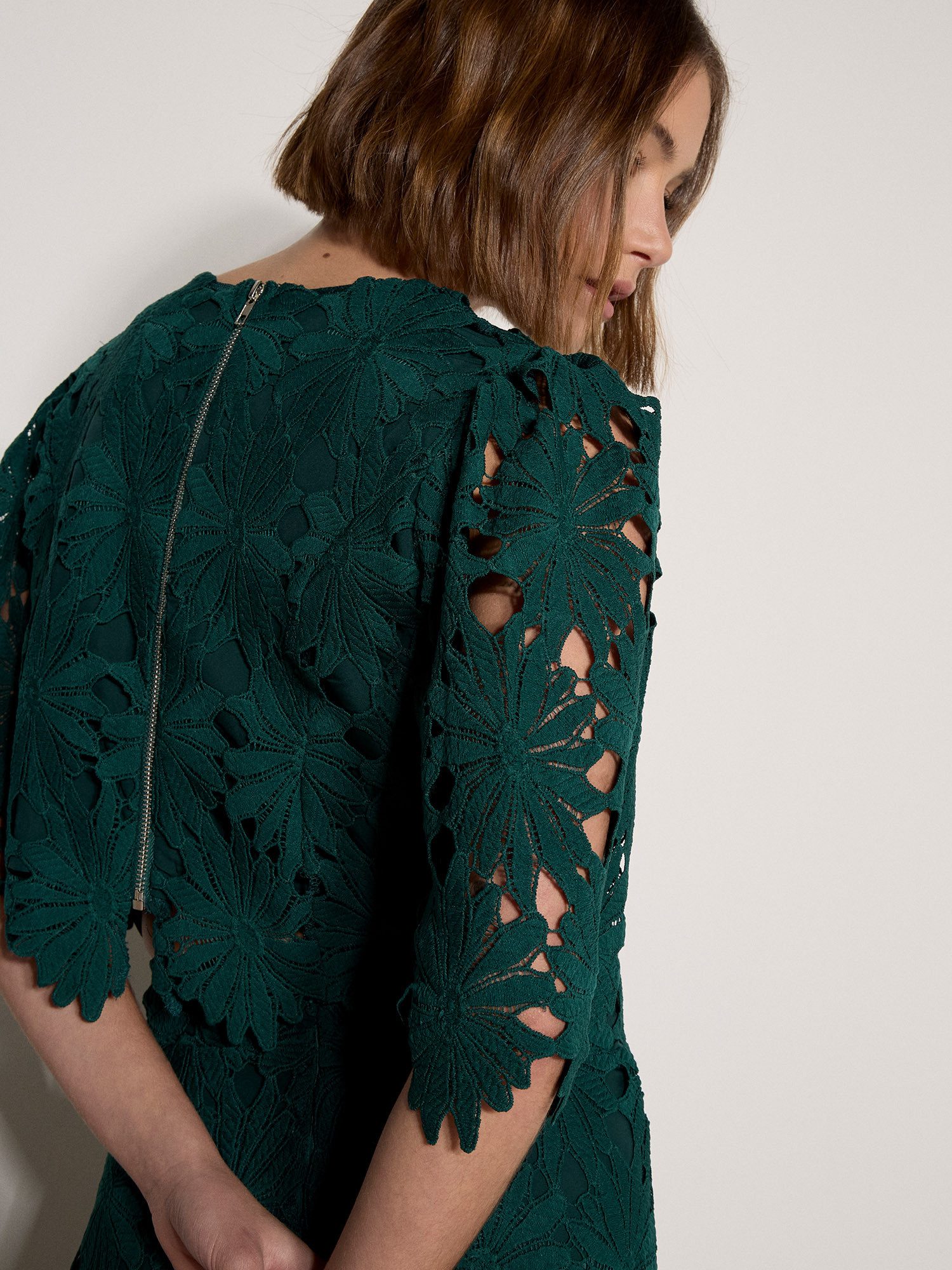 Apricot Spitzentop Guipure-Spitzen-Crop-Top mit Gänseblümchen
