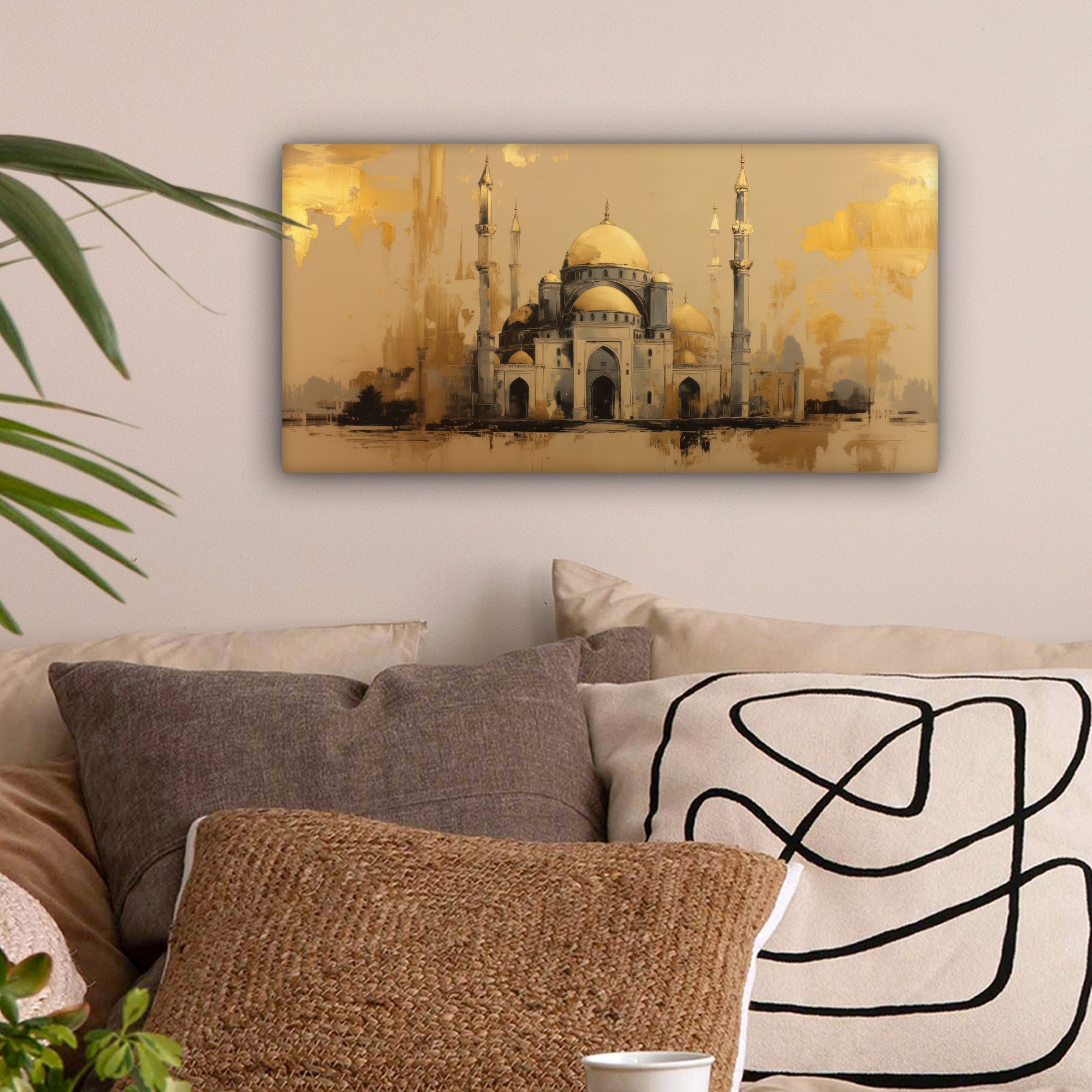 OneMillionCanvasses® Leinwandbild Panorama Gold - Abstrakte Pinselstriche - günstig online kaufen