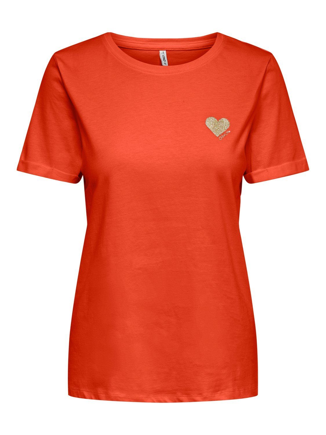 ONLY T-Shirt Einfarbiges Basic T-Shirt mit Brand Herz ONLKITA (1-tlg) 4232 in Rot | T-Shirts