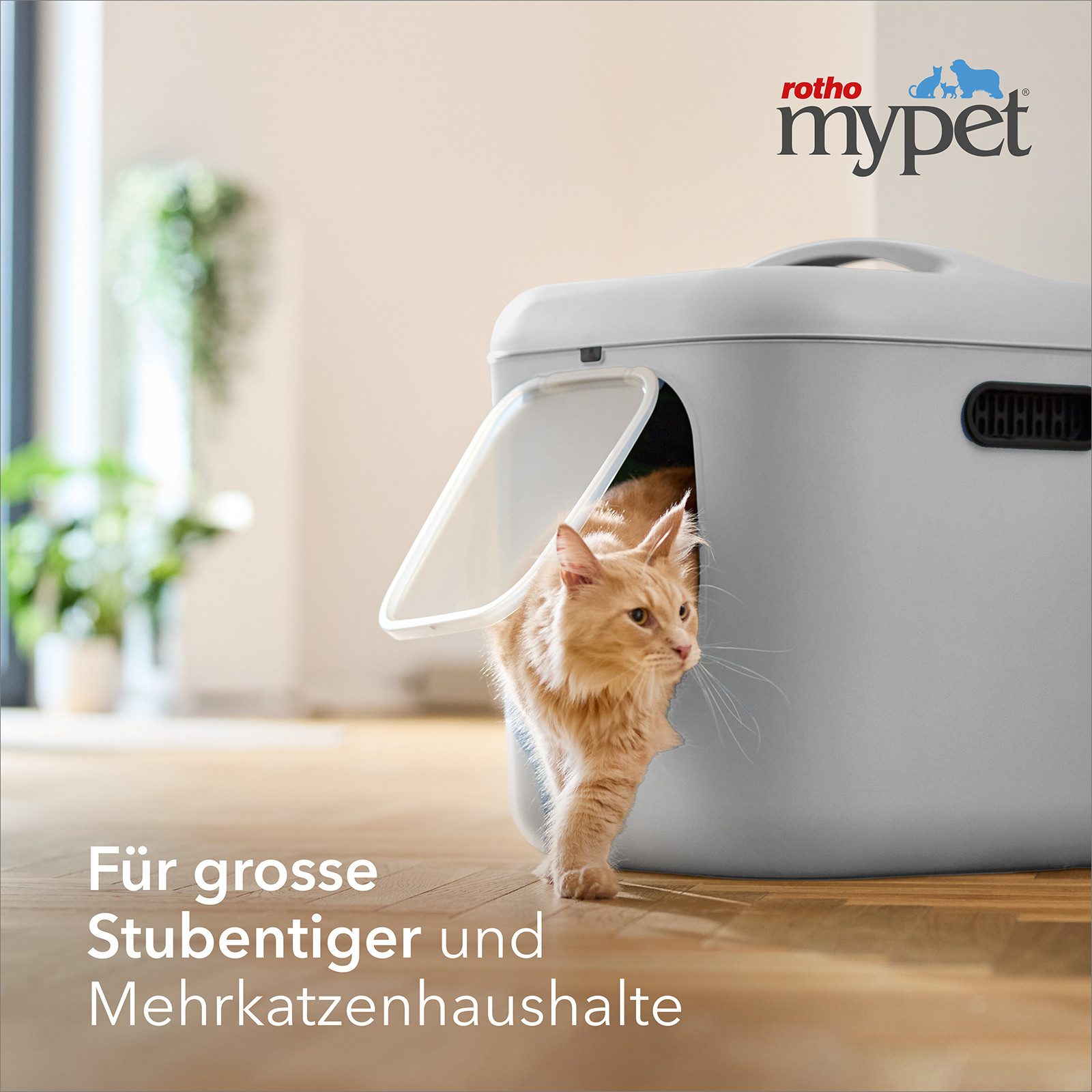 ROTHO Katzentoilette Katzenklo Bea XL mit Schwingtür – ideal für große Katzenrassen, Inkl. Schaufel und 4 Aktivkohlefilter gegen Gerüche, Magnetklappe