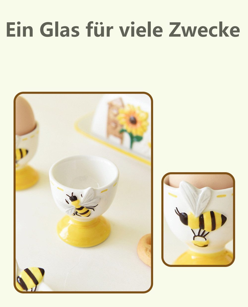 Jumpeak Eierbecher Keramik Eierbecher für weich hart gekochte Eier,Keramische Eierhalter, Gekochte Eier Frühstückseihalter,Eierbecher Porzellan,Ostergeschenk – Bild 4 von 5