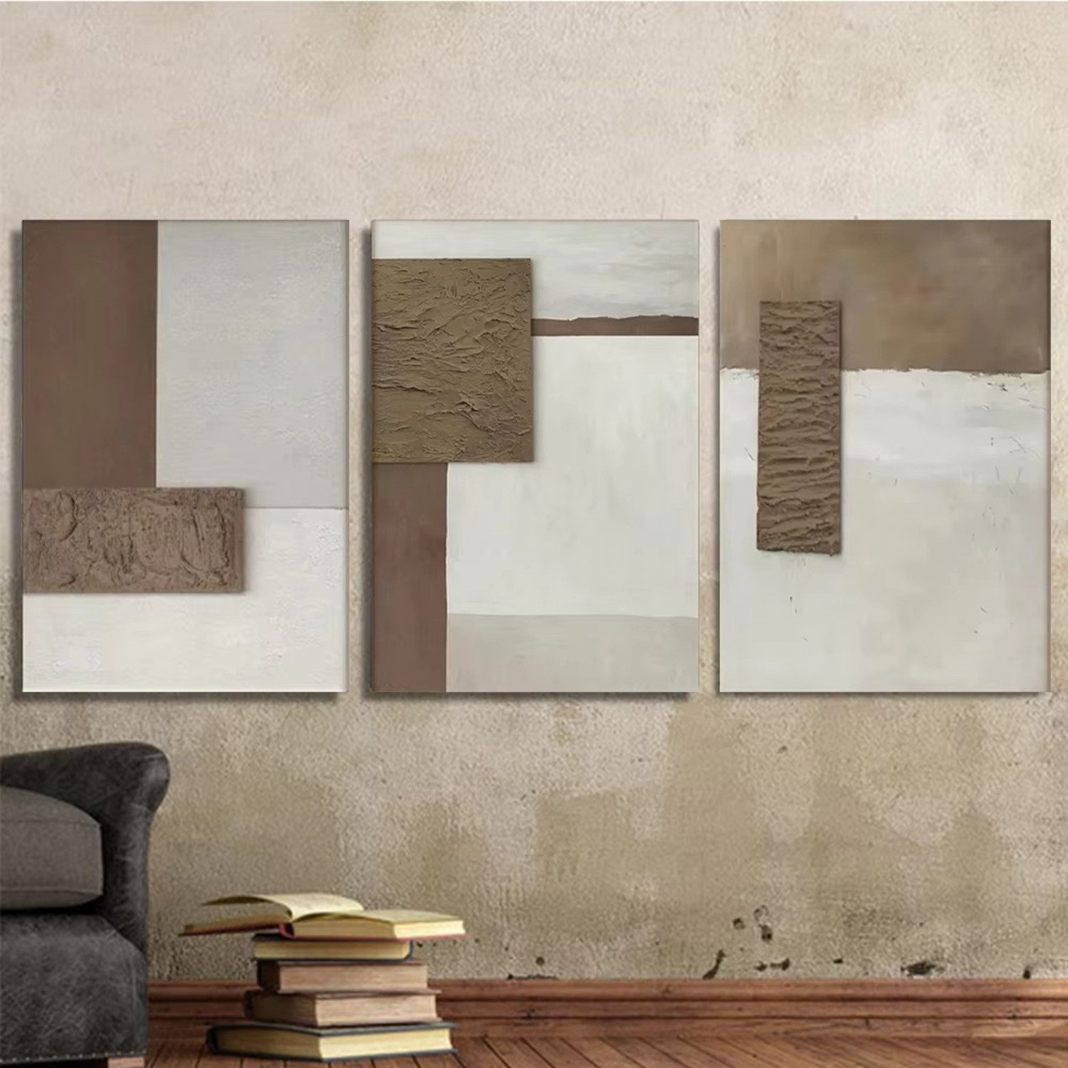 TPFLiving Kunstdruck OHNE RAHMEN, Nordic Art - Abstrakte Linien und Formen in 3D Wirkung (Leinwandbild XXL), Farben: Farben: braun, beige, schwarz -Größe: 15x20cm