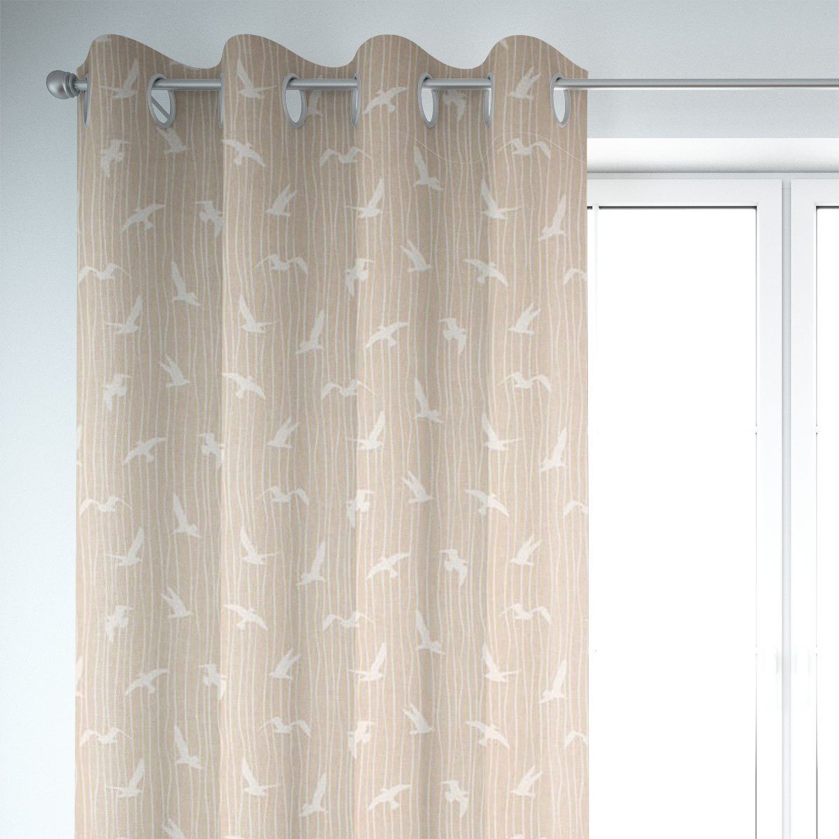 SCHÖNER LEBEN. Vorhang Gardine Iconic Seagull Stripe Möwen Streifen natur wei, Ösen, blickdicht, Baumwolle, made in Germany,handmade,vorgewaschen