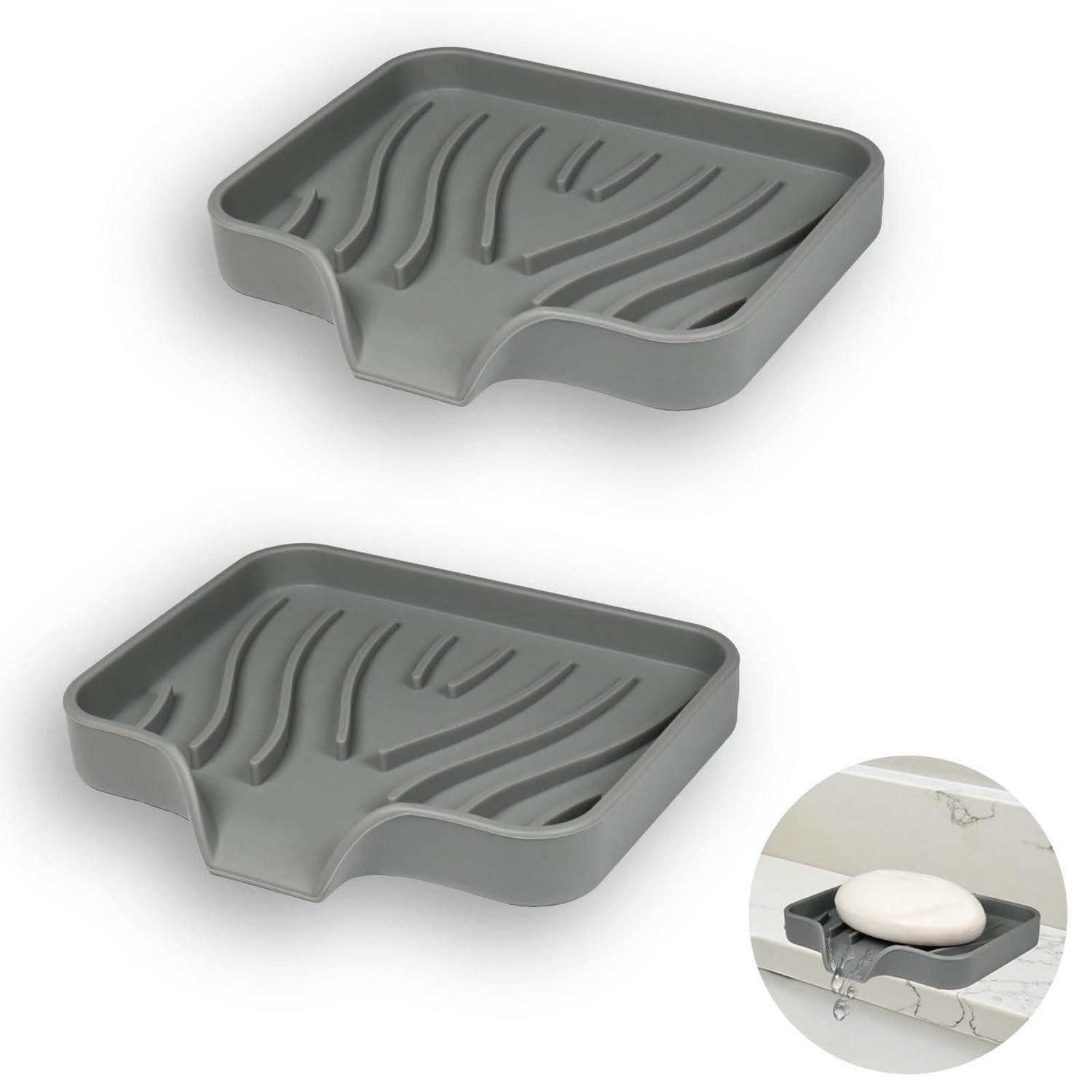 LuxusKollektion Seifenschale Seifenschale Silikon mit Ablauf Grau 2er-Set, Breite: 10 cm, Ø 10 cm, 2-St.