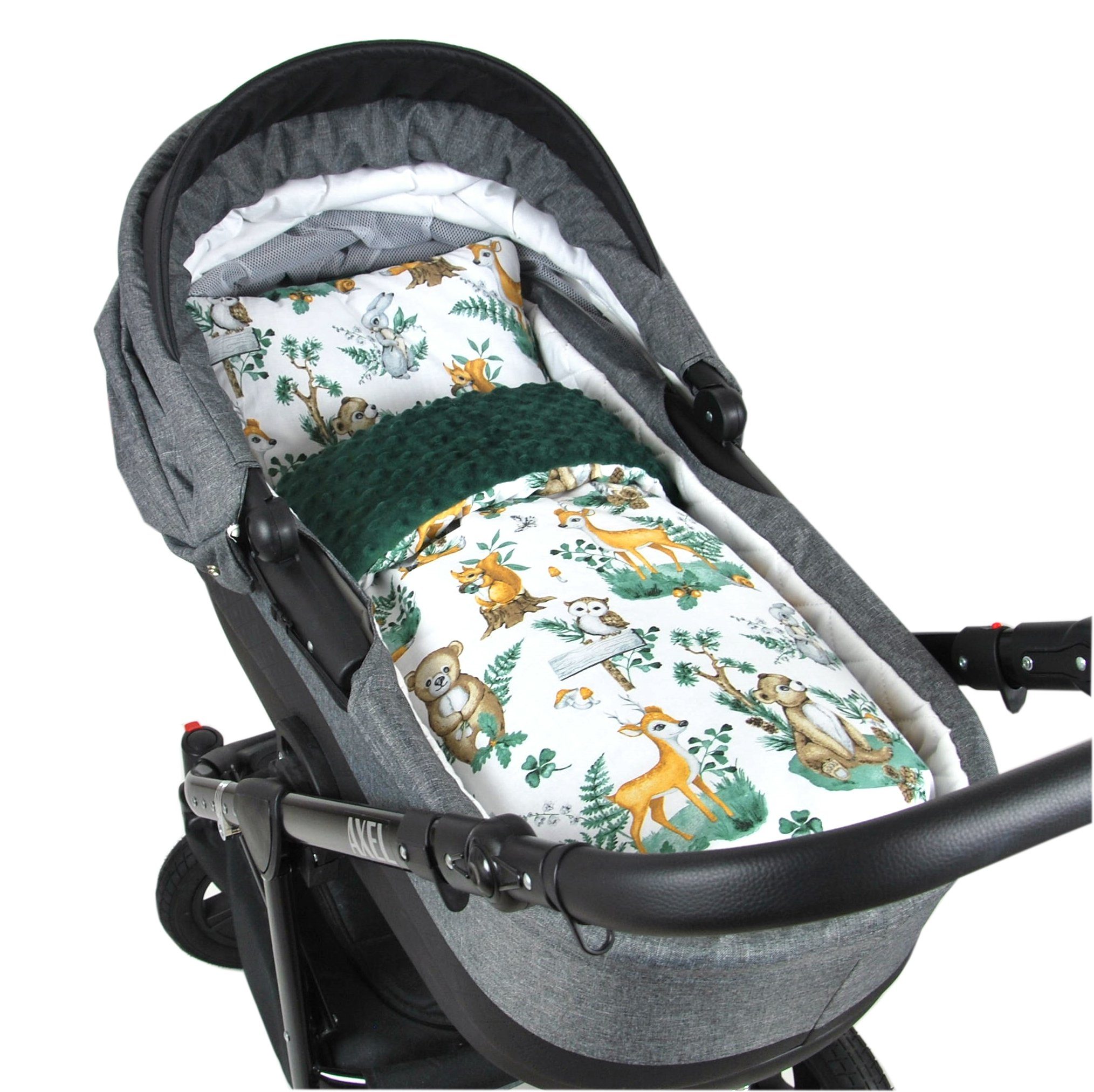 Kinderdecke BABYLUX Babydecke MINKY 2Set Kuscheldecke Decke 75 x 60cm Kinderwagen, BabyLux, MP123 - Grün + Wald Tiere