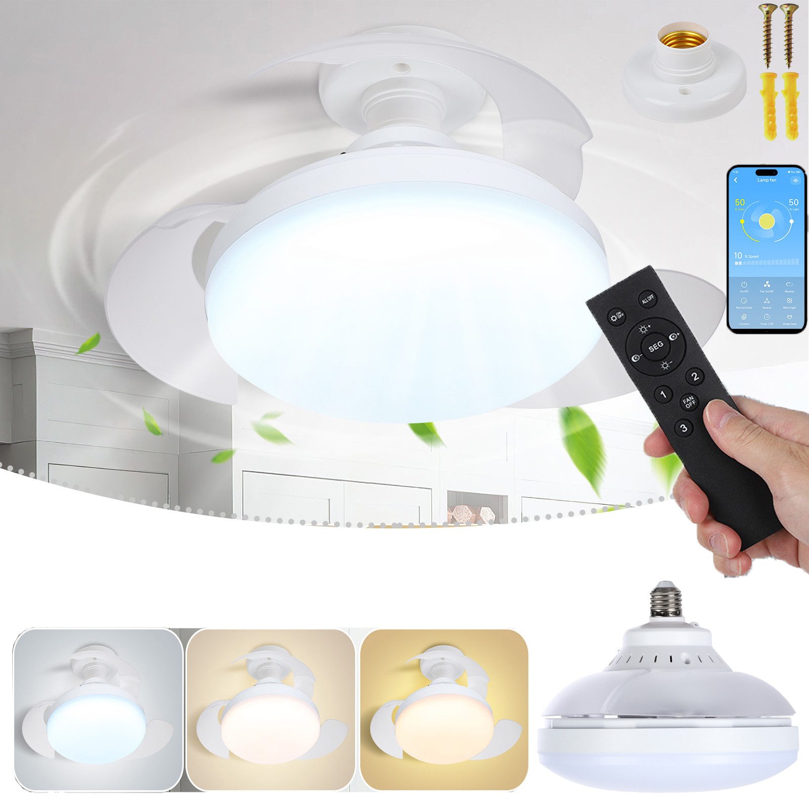 MUPOO Deckenventilator Smart Deckenventilator Glühbirne E27-Fassung günstig online kaufen