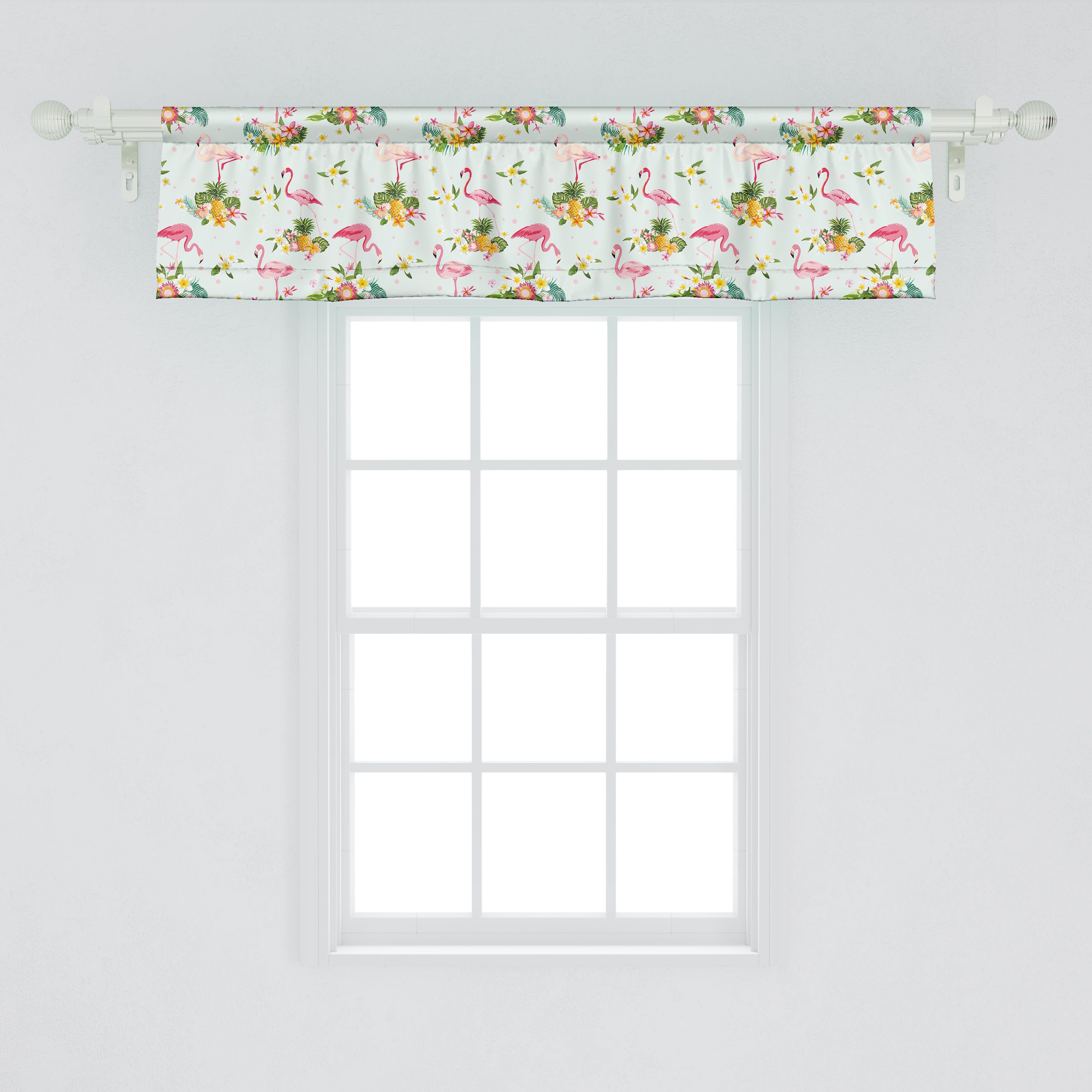 Scheibengardine Vorhang Volant für Küche Abakuhaus, Microfaser, Dekor Ananas mit Schlafzimmer Flora Flamingo Frische Stangentasche