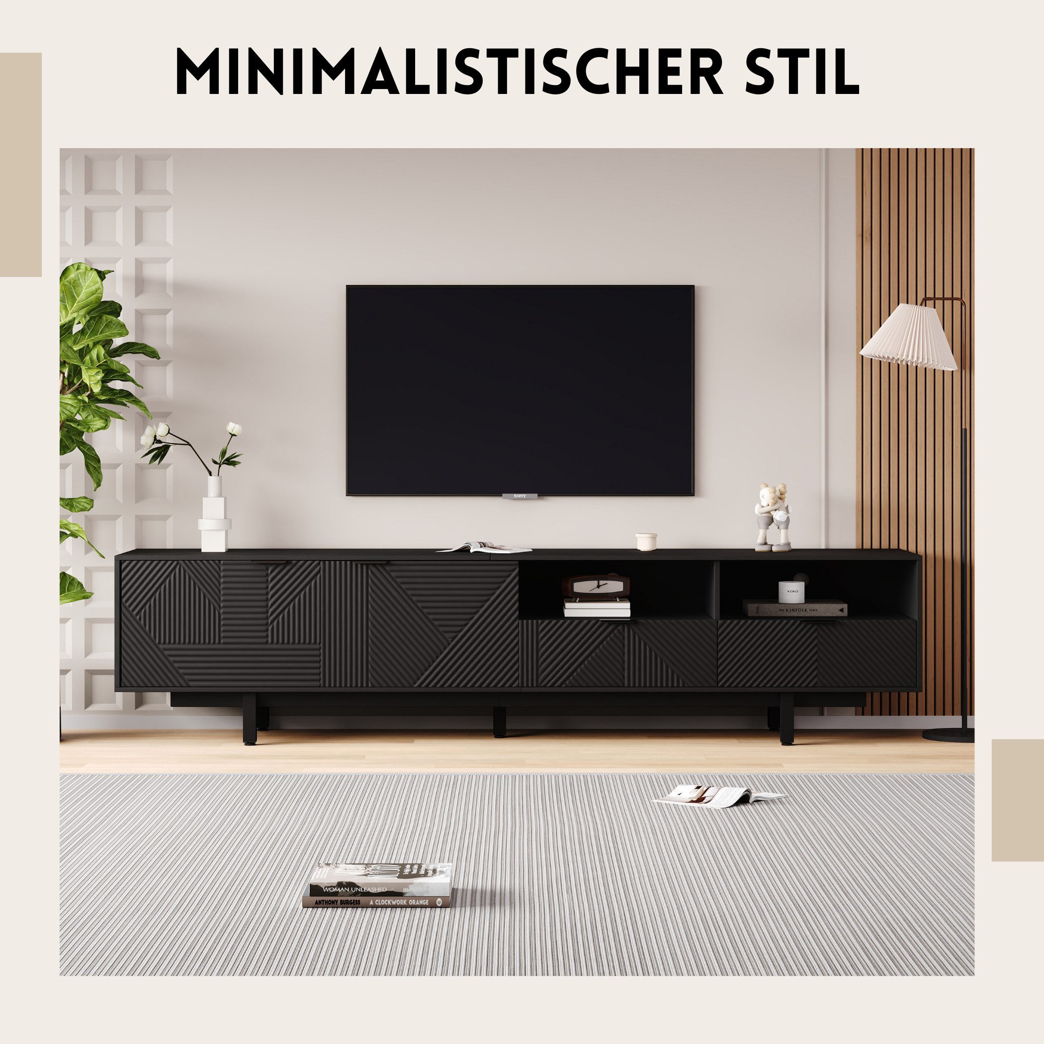 SeedWave Lowboard Einfarbiger TV-Schrank mit 2 Türen, offenen Fächer, 2 Sch günstig online kaufen