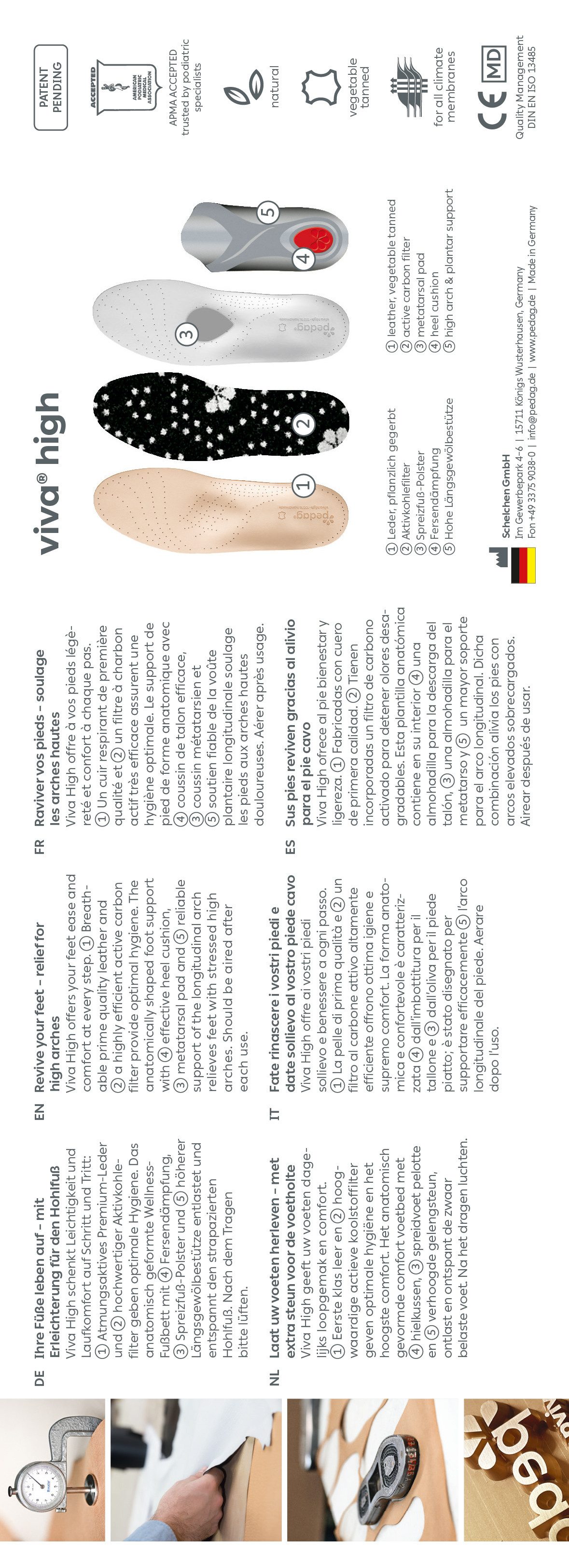 Pedag Einlegesohlen pedag Viva High Extra dünne & leichte Hohlfuß Schuheinlage Gr.35-46