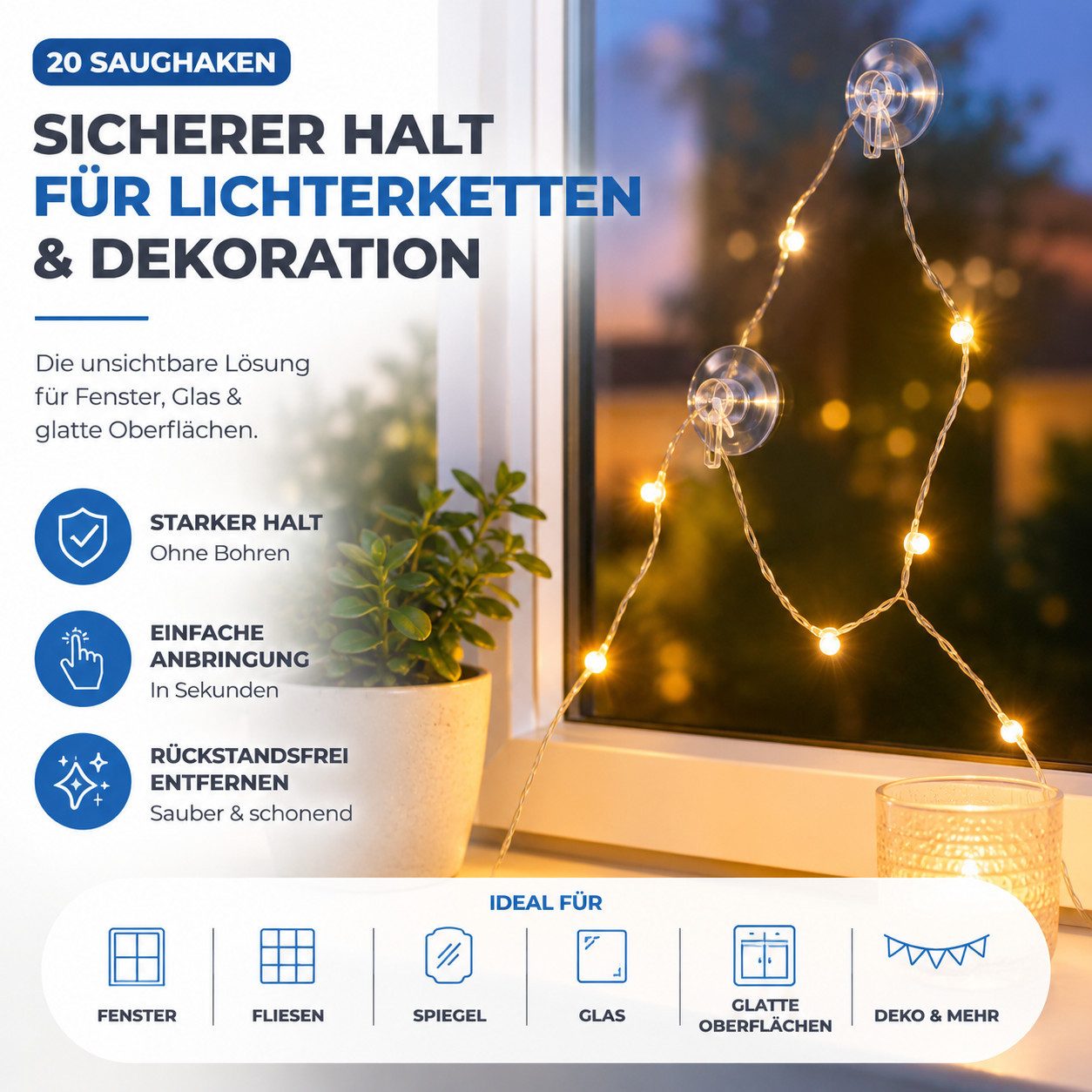 happymas Fensterhaken 20 transparente Saughaken mit Schlitz für Lichterketten, (20-St., 20er Set), Saugnapfhalter Fenster – Bild 3 von 5