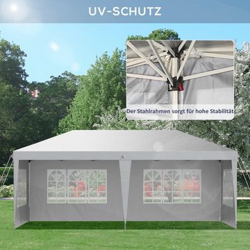 Outsunny Faltpavillon Partyzelt mit UV-Schutz, mit 4 Seitenteilen, (Faltpavillon, Pavillon), für Garten, Balkon, Weiß