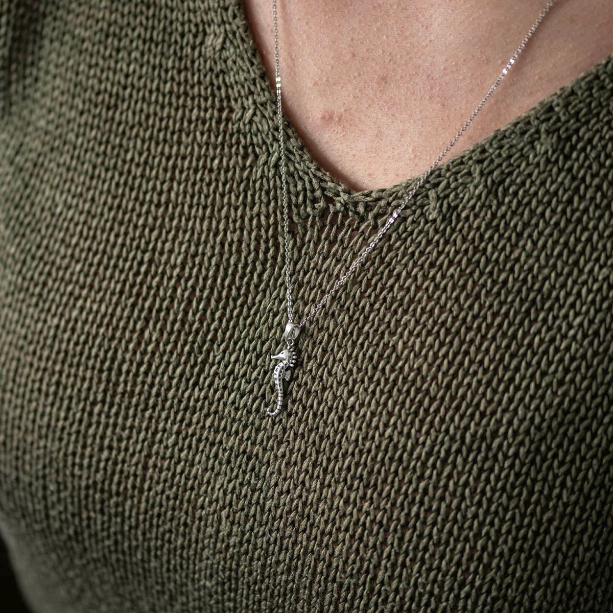 Materia Kettenanhänger Unisex Seepferdchen Seahorse Hippocampus antik KA-328, 925 Sterling Silber, oxidiert