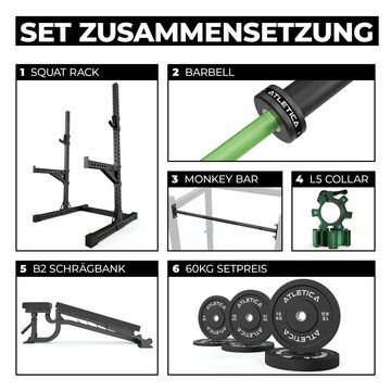 ATLETICA Power Rack R7 Squat Rack Storm Set, Schrägbank, Hantelstange