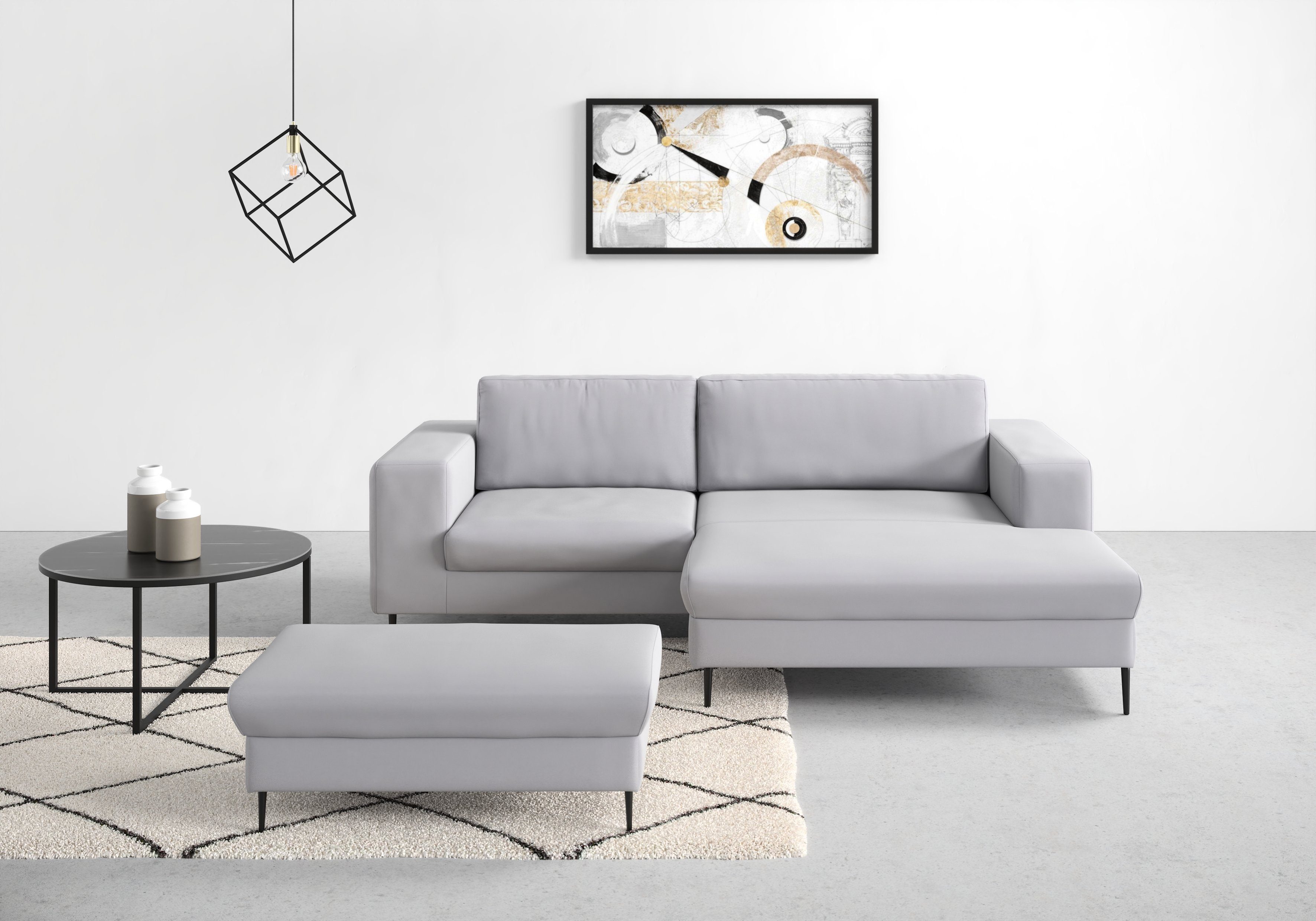 DOMO collection Ecksofa Modica kompakt und elegant, Breite 244, L-Form, moderne Optik mit extrabreiter Recamiere, auch in Cord
