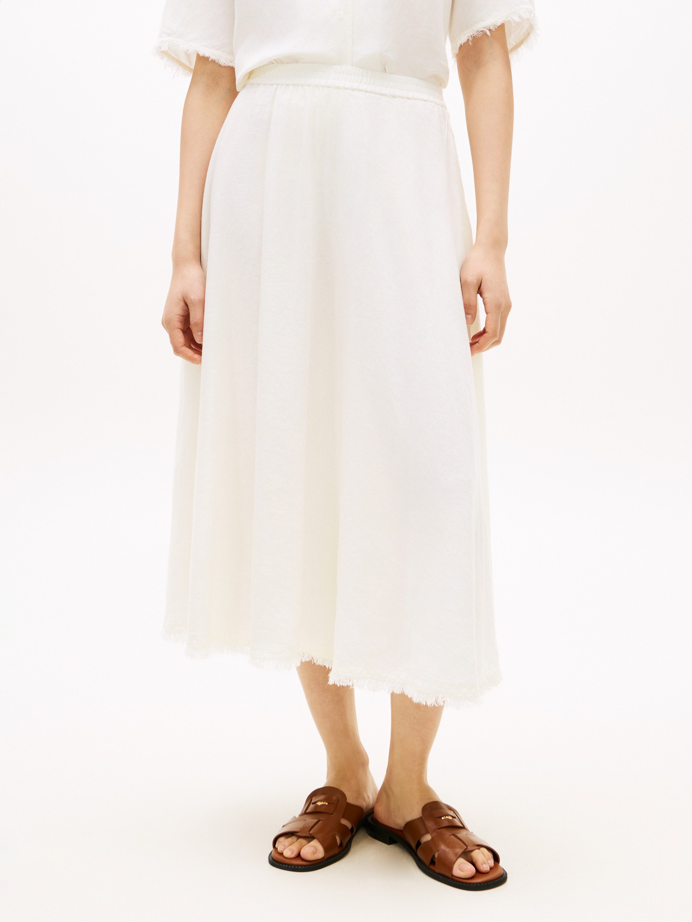 Tommy Hilfiger A-Linien-Rock VIS/LINEN VOLUME MIDI SKIRT Leinen-Mix mit feinen Falten, Relaxed Fit
