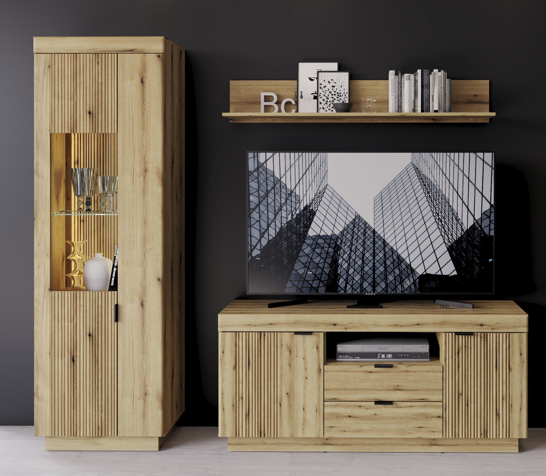 freiraum Wohnwand Delamar, (3-teilig), (3-teilig) in Coast Evoke Eiche Dekor - 208x197x40 (BxHxT)