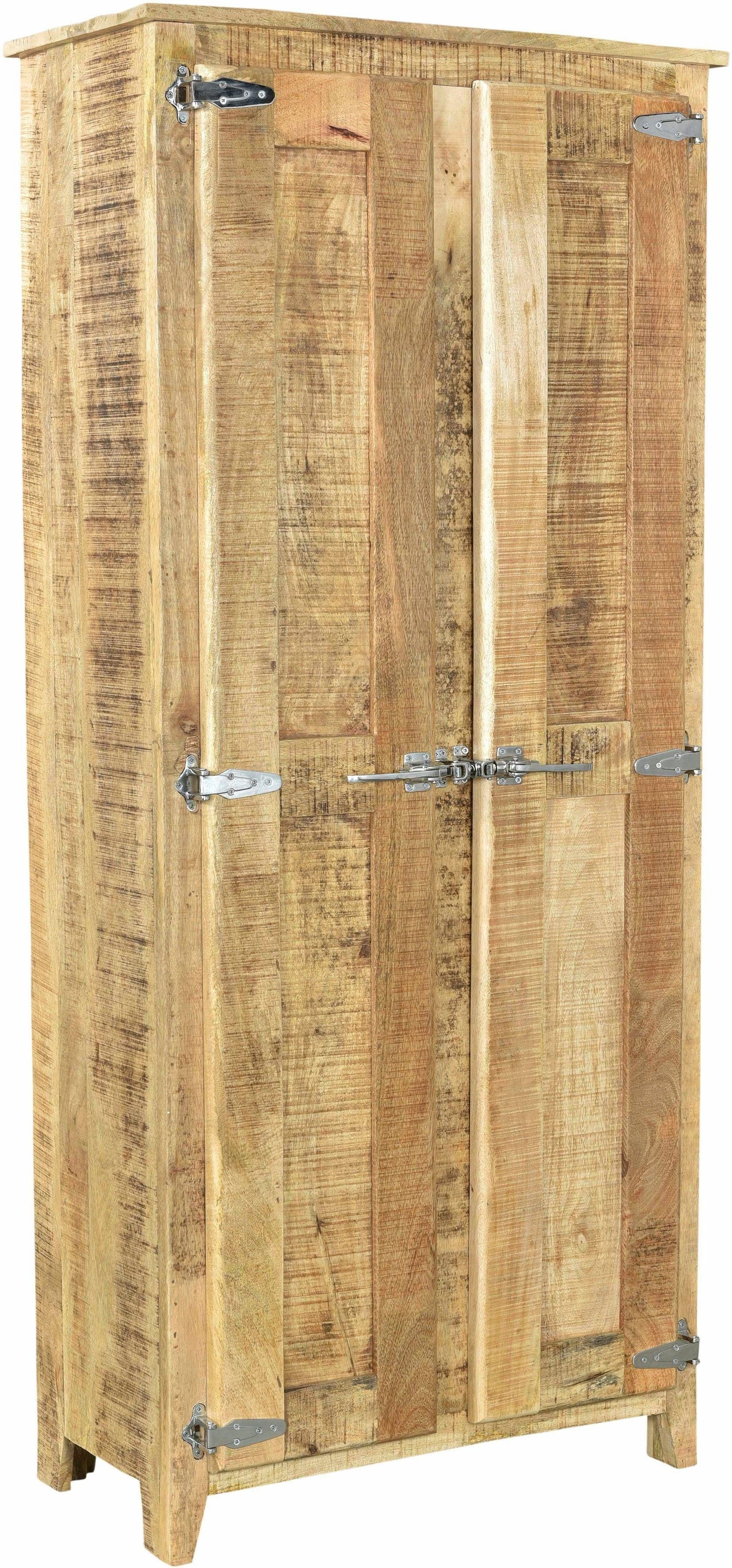 Mangoholz Toller mit Höhe 180 cm, und SIT Metall Frigo Materialmix aus Kühlschrankgriffen, Garderobenschrank