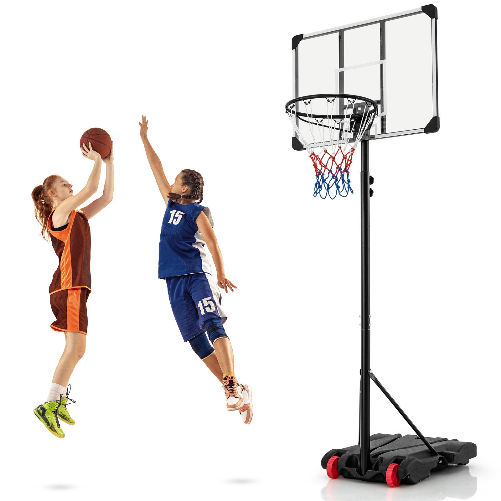 COSTWAY Basketballständer, Basketballlkorb 176-206cm höhenverstellbar