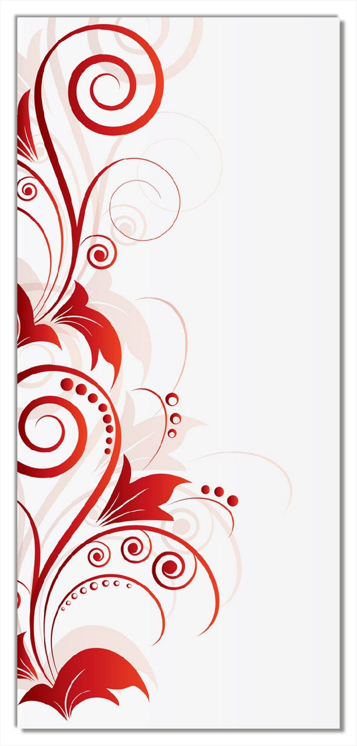 Wallario Türtapete Abstrakte rote Blumenschnörkel, glatt, ohne Struktur