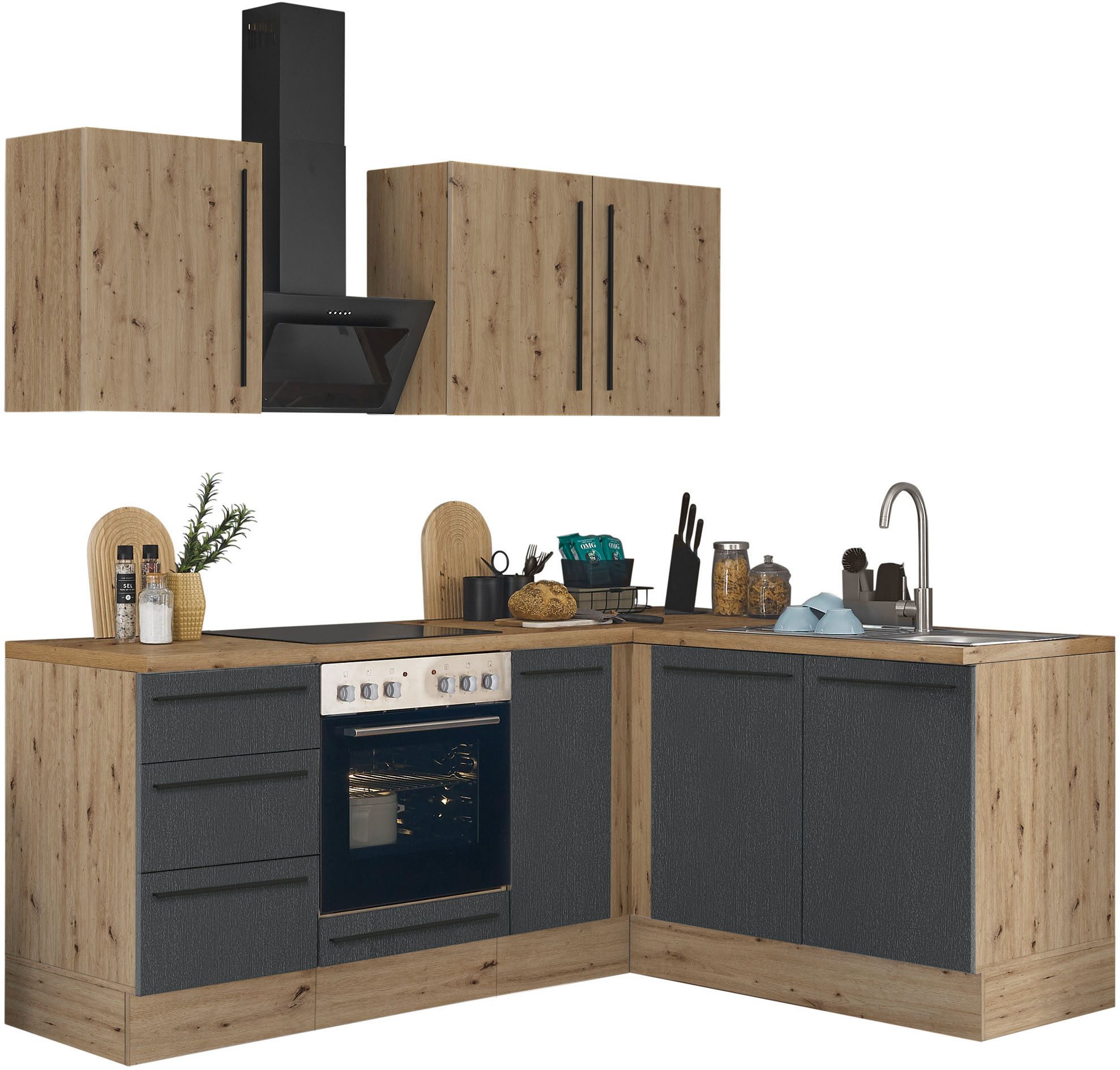 KOCHSTATION Winkelküche Florida, Stellbreite 210x165 cm, wahlweise mit E-Geräten, mit Softclose für Türen und Schubkästen