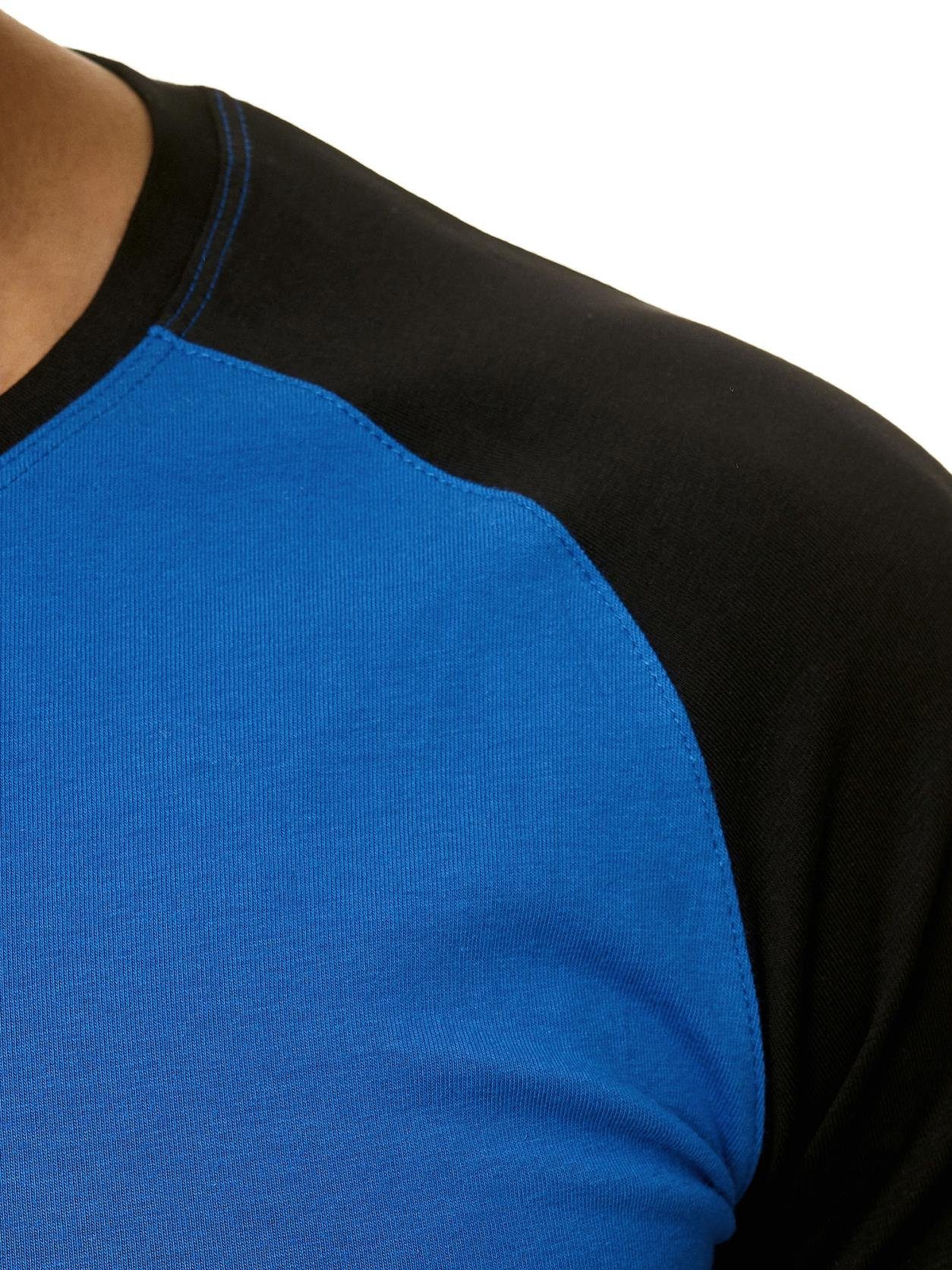 Design) Casual modischem (Shirt 1302C Fitness Tee, 1-tlg., Schwarz Polo Blau Kurzarmshirt im OneRedox Freizeit T-Shirt