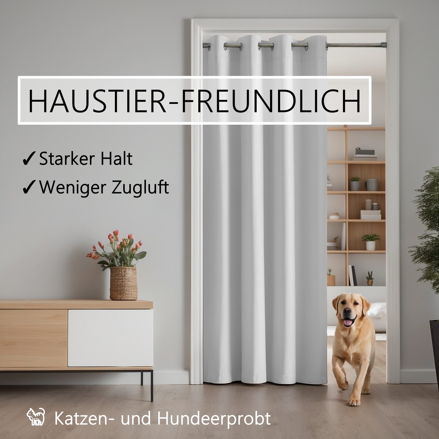 tinycurtains Türvorhang für alle gängigen Türgrößen, Thermovorhang (ohne Stange) Türgardine (1 St), Ösen, abdunkelnd, 100% Polyester, blickdicht weiß Purity 195 – Bild 5 von 5