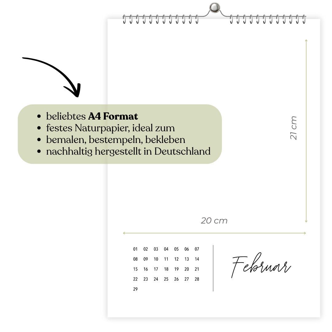 heaven+paper Familienkalender Fotokalender DIN A4 SIMPLICITY immerwährend, Premium Wandkalender, Hergestellt in Deutschland