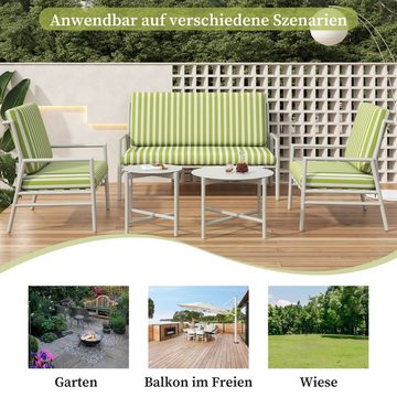 Fangqi Gartenlounge-Set Vierteilige Outdoor Sofagarnitur mit Sitzkissen-abnehmbar und waschbar, (Gartenset für den Außenbereich, Garten-Freizeitset, Freizeitmöbel-Set, Geeignet für eine Vielzahl von Szenen,Strände,Gärten,Innenhöfe,Balkone), Gartenmöbel-Set mit Sitzkissen und Rückenlehne,2x Tisch und 3x Stühlen