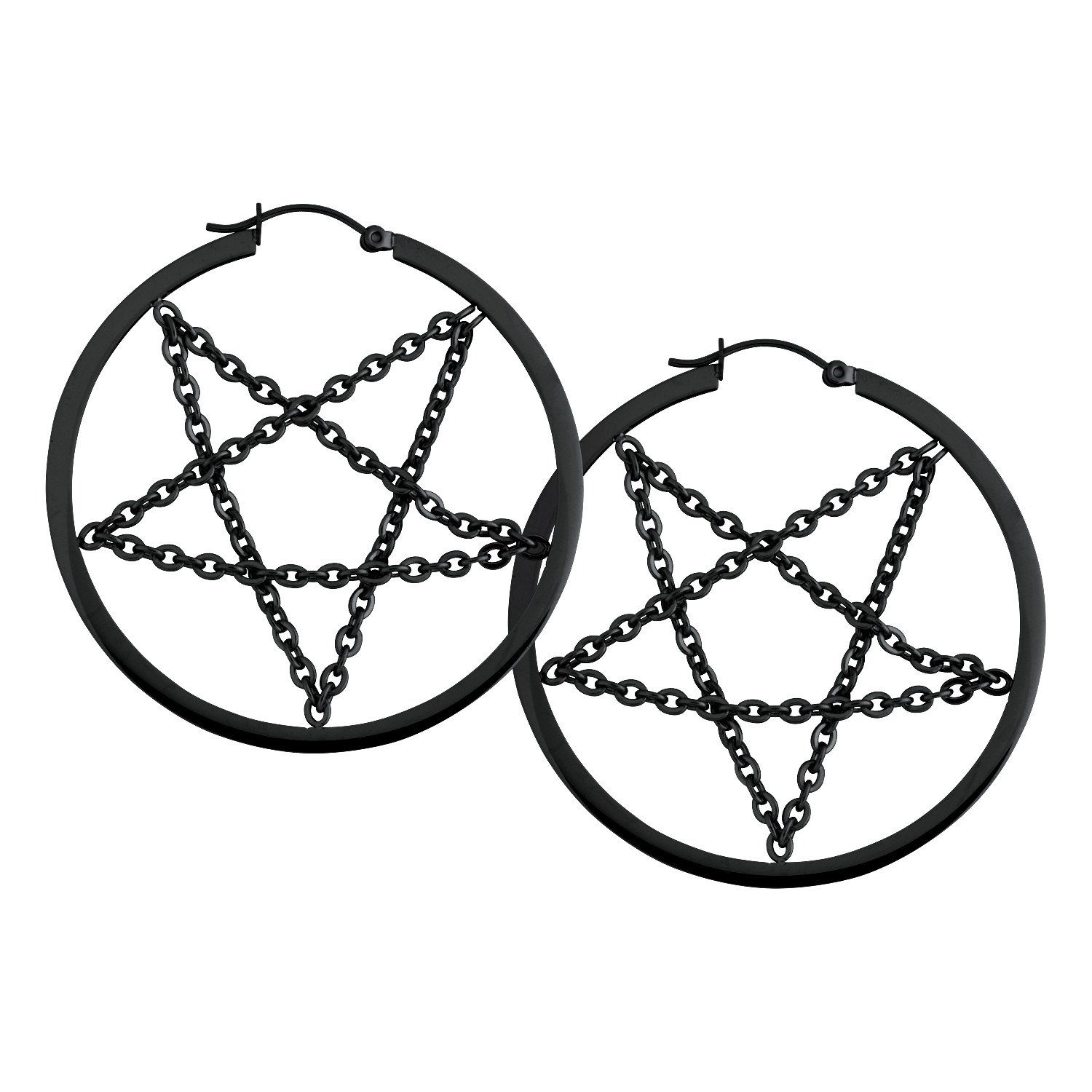 Paar Ohrhänger Pentagram Chain Hoops - Metal noir
