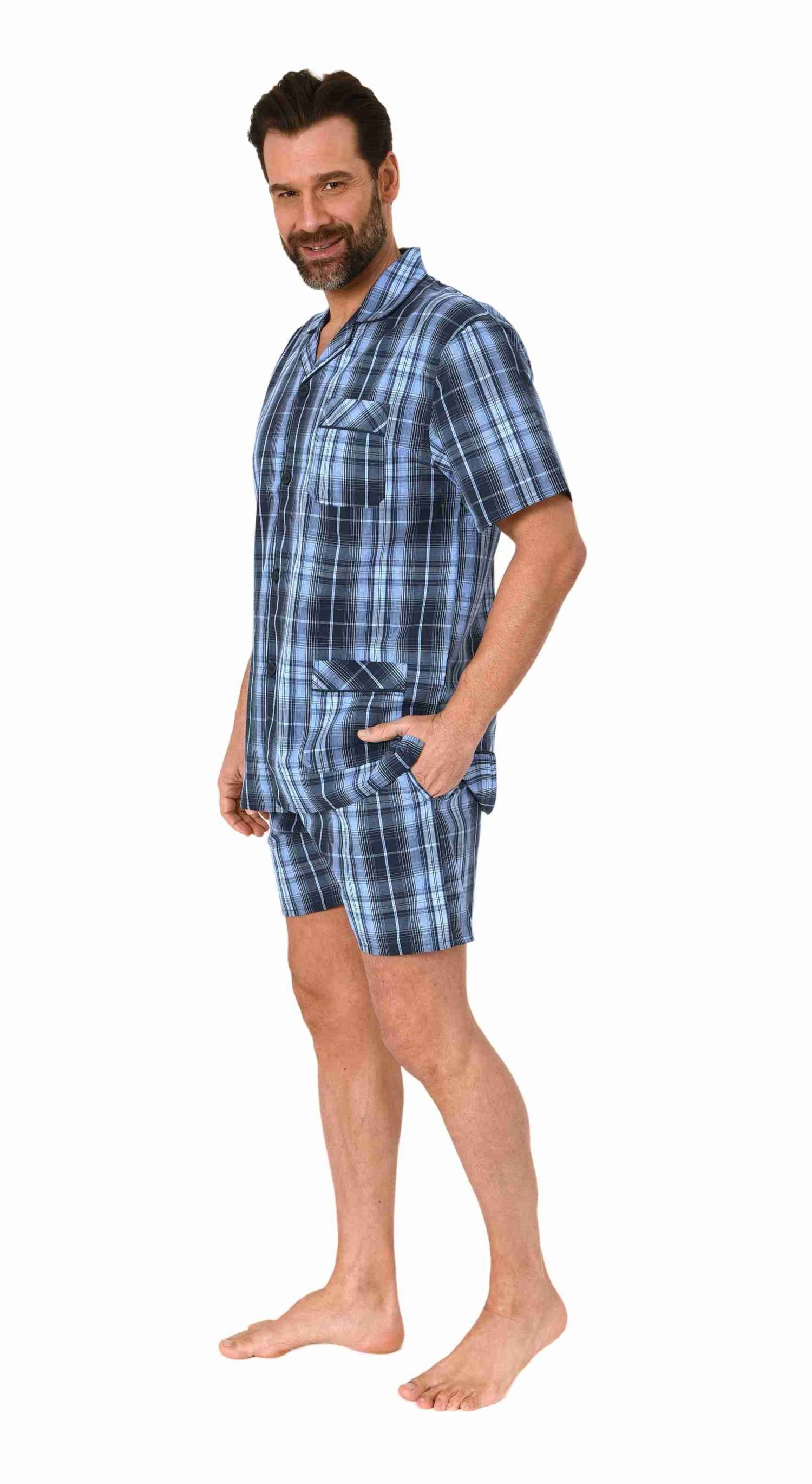 Normann Pyjama Herren kurzarm Schlafanzug Shorty Pyjama gewebt mit Knopflei günstig online kaufen