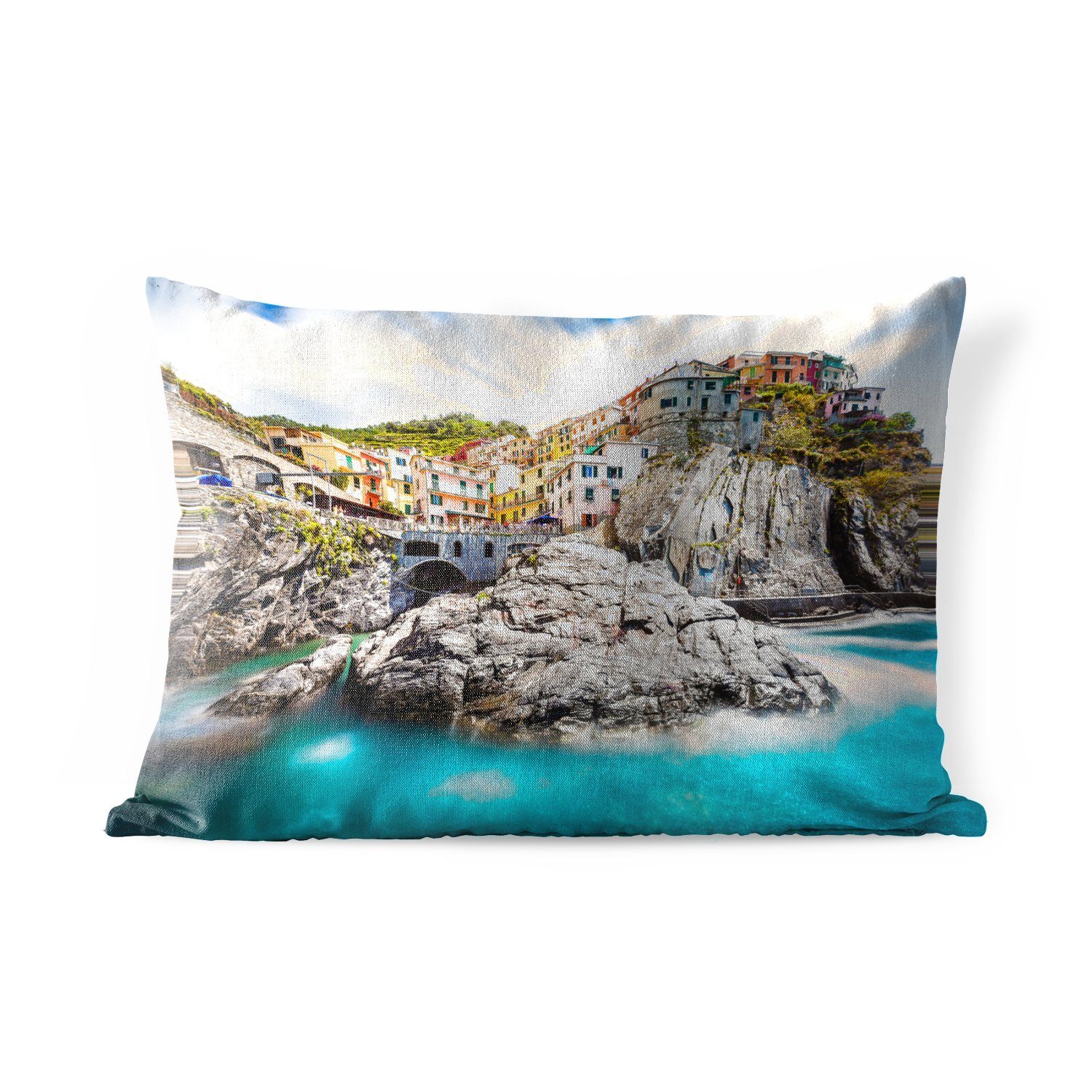 MuchoWow Dekokissen Klares blaues Meer bei Cinque Terre in Italien, Outdoor-Dekorationskissen, Polyester, Dekokissenbezug, Kissenhülle