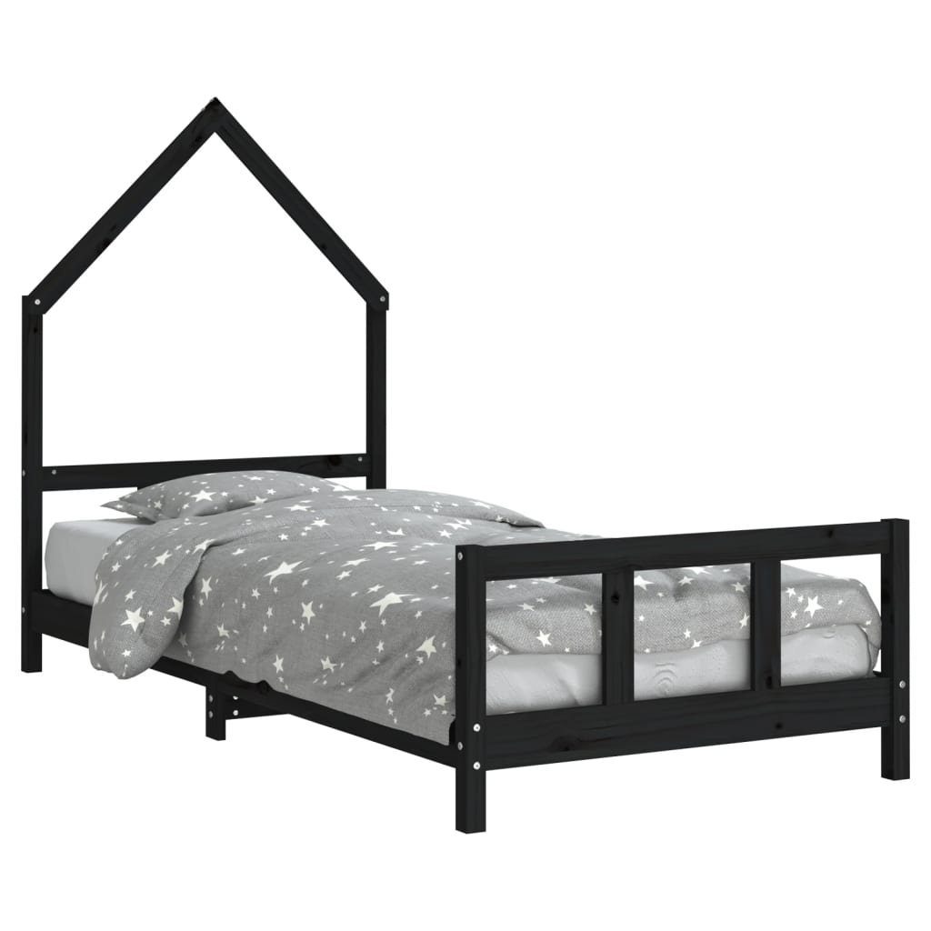 vidaXL Kinderbett 90 x 200 cm Kinderbett Schwarz 90x200 cm Massivholz Kiefer