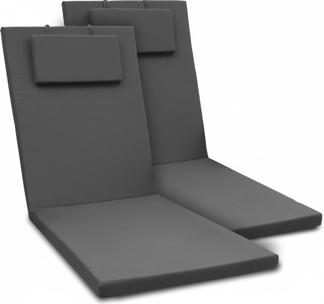 Beautissu Liegenauflage 2er Set Gartenliege Auflage Loft RL, 200x60x5cm, Graphitgrau, UV-Beständige Sonnenliegen Liegestuhl Auflage mit Reißverschluss