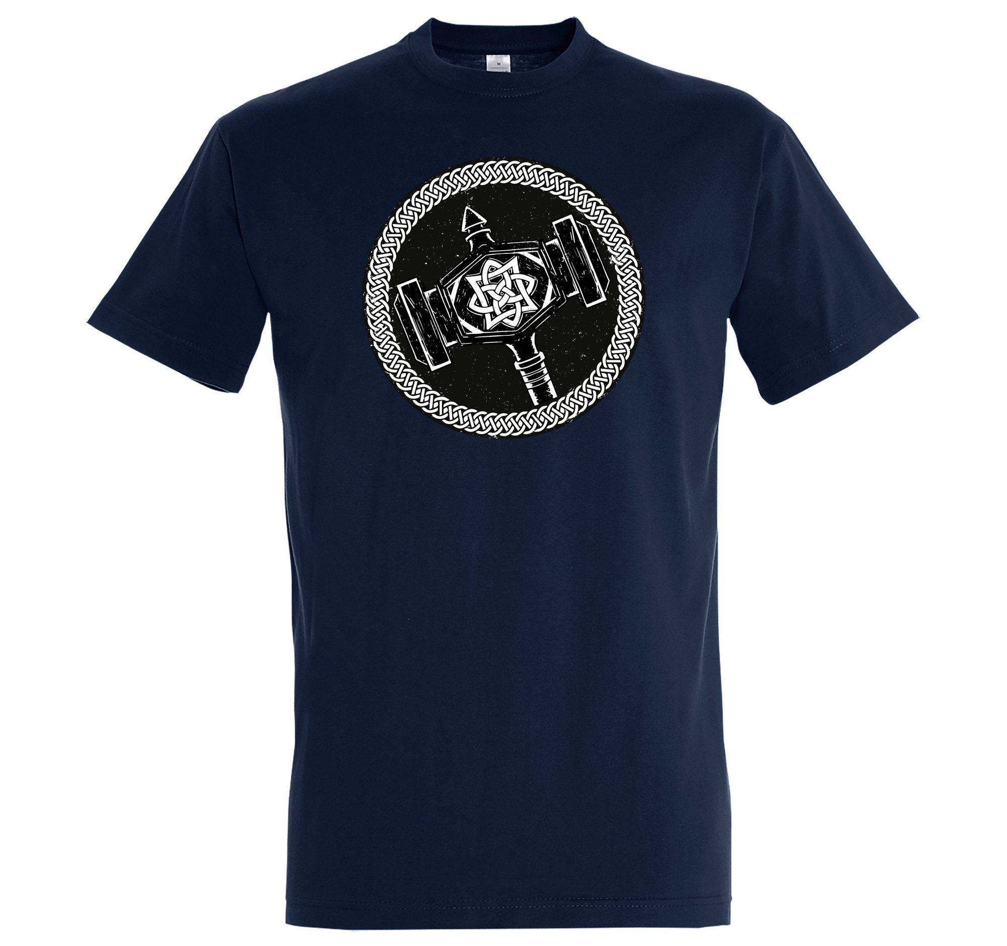 T-Shirt Navyblau Frontprint Youth Herren trendigem Viking Hammer mit Shirt Designz