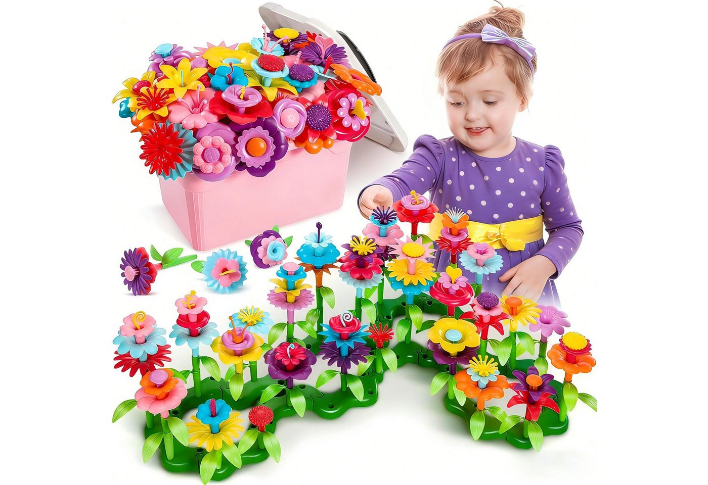 POPOLIC Spielzeug-Gartenset Blumengarten Spielzeug ab 3 Jahre Mädchen,Montessori Spielzeug, (Blumen Bausteine Motorikspielzeug), DIY Spielzeug ab 3 4 5 Jahre Mädchen Junge Geburtstags Geschenk