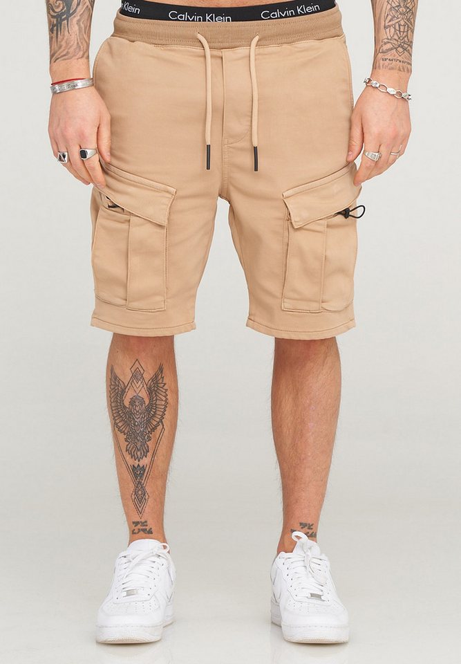 behype Cargoshorts Kurze Hose für Herren im Regular-Fit Mit Gummibund & Tunnelzug - Sommer-Shorts Bermuda
