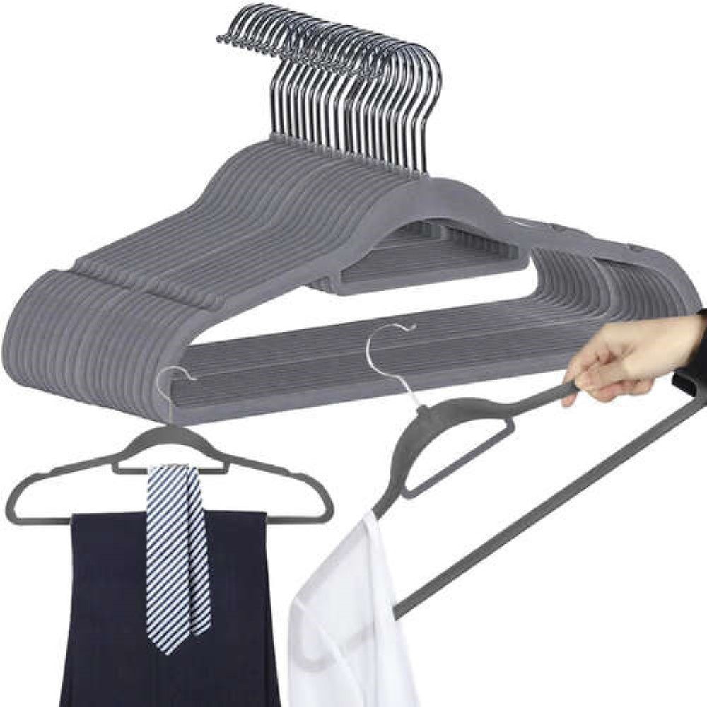 Ruhhy Kleiderbügel Rutschfester Kleiderbügel Samtoptik Platzsparend 20er Pack, (Anti-Rutsch Kleiderbügel-Set, 20-tlg), Samtüberzug für sicheren Halt inkl. Krawattenhalter