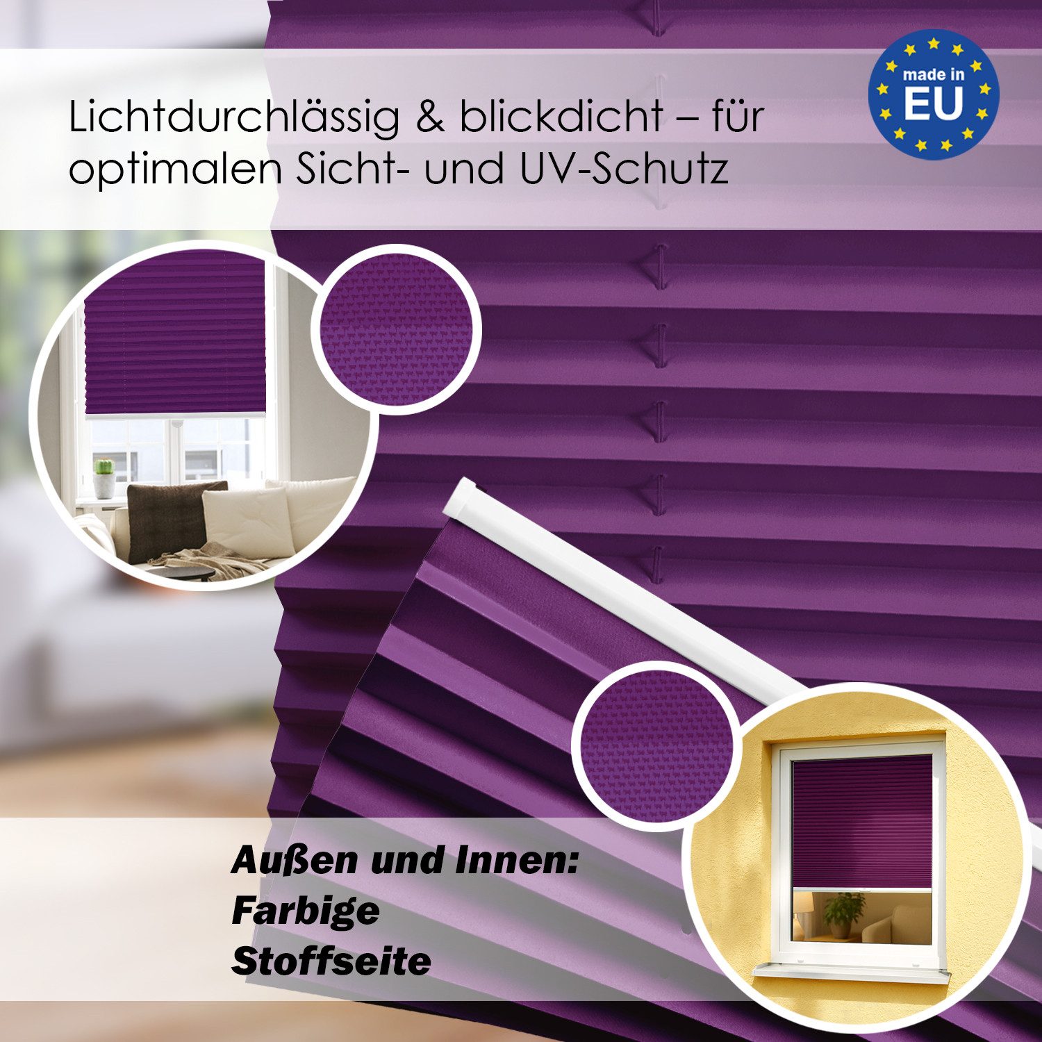 DomDeco Plissee "Calura", blickdicht, Ohne Bohren, Klemmfix, Sicht- und Sonnenschutz, ohne Bohren, Klemmfix, Fixmaß, Klemmträger