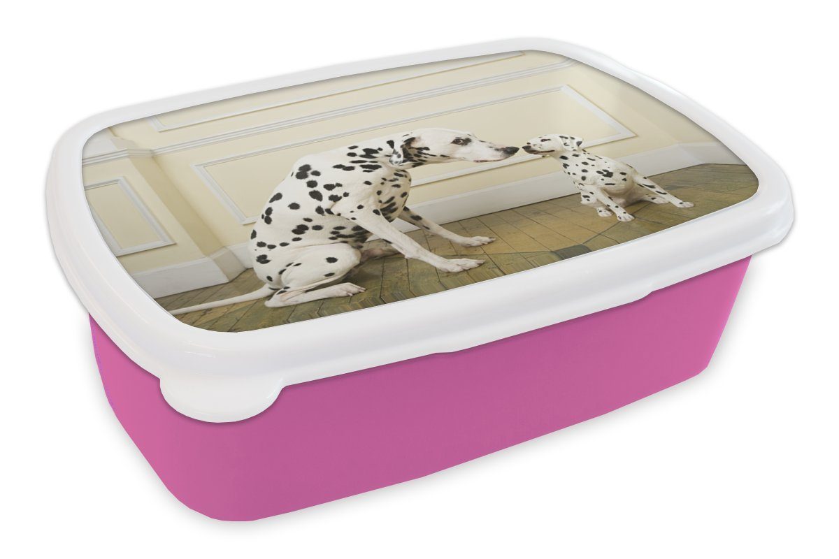 MuchoWow Lunchbox Hund - Welpe - Haus, Kunststoff, (2-tlg), Brotbox für Erwachsene, Brotdose Kinder, Snackbox, Mädchen, Kunststoff rosa