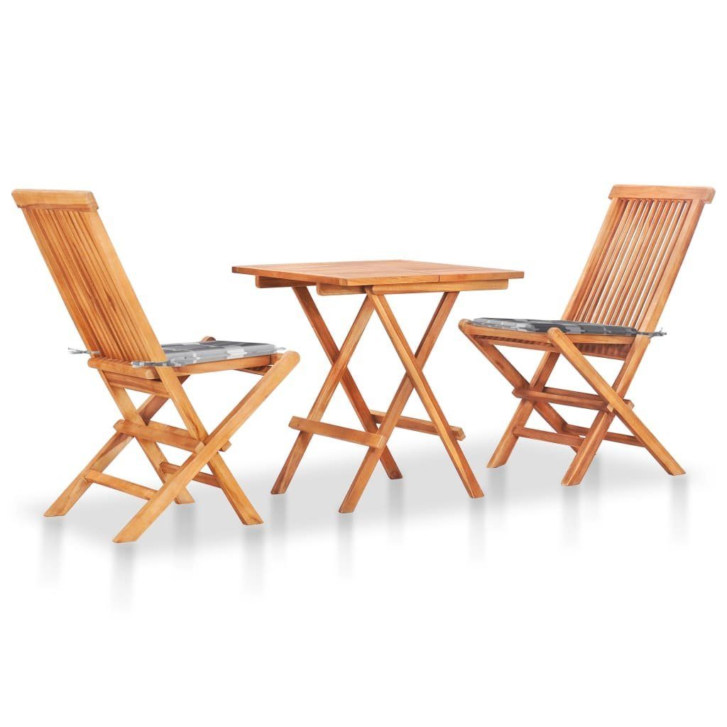 vidaXL Gartenlounge-Set 3-tlg. Bistro-Set mit Kissen Grau Karomuster Massivholz, (3-tlg)