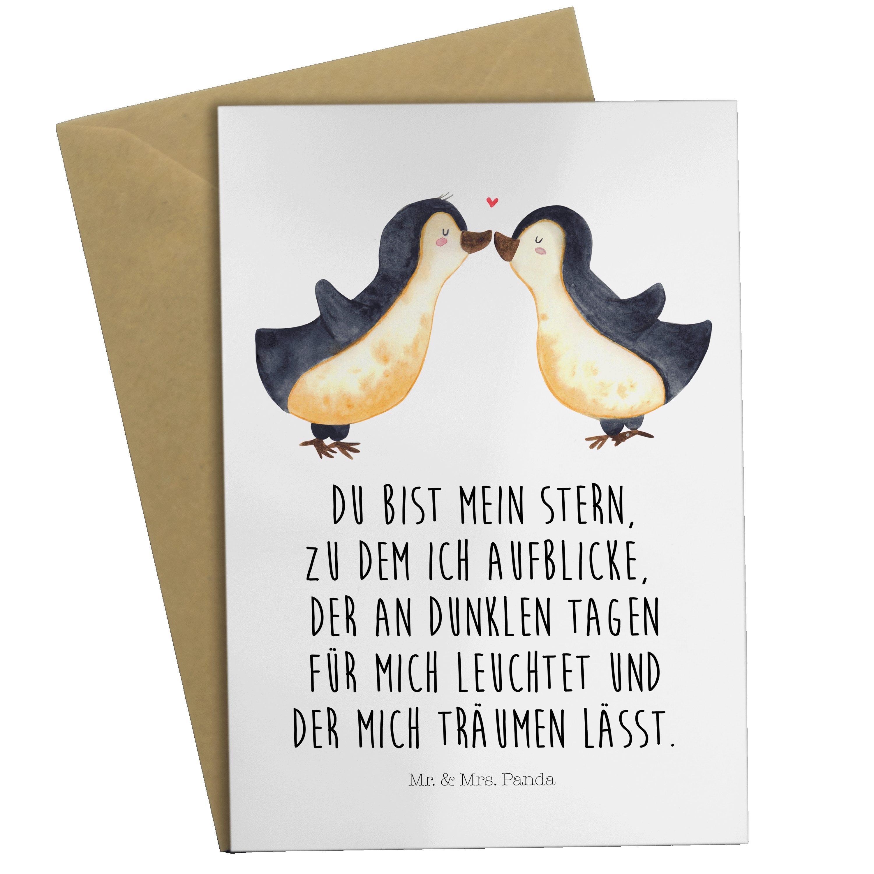 Mr. & Mrs. Panda Grußkarte Pinguin Liebe - Weiß - Geschenk, Geburtstagskarte, Hochzeit, Hocheits