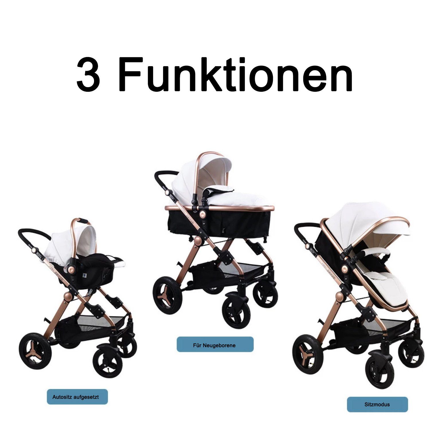 Baby Pram Kinderwagen Set 3in1 Neugeborenes Babytragetasche Autositz Combi Buggy 