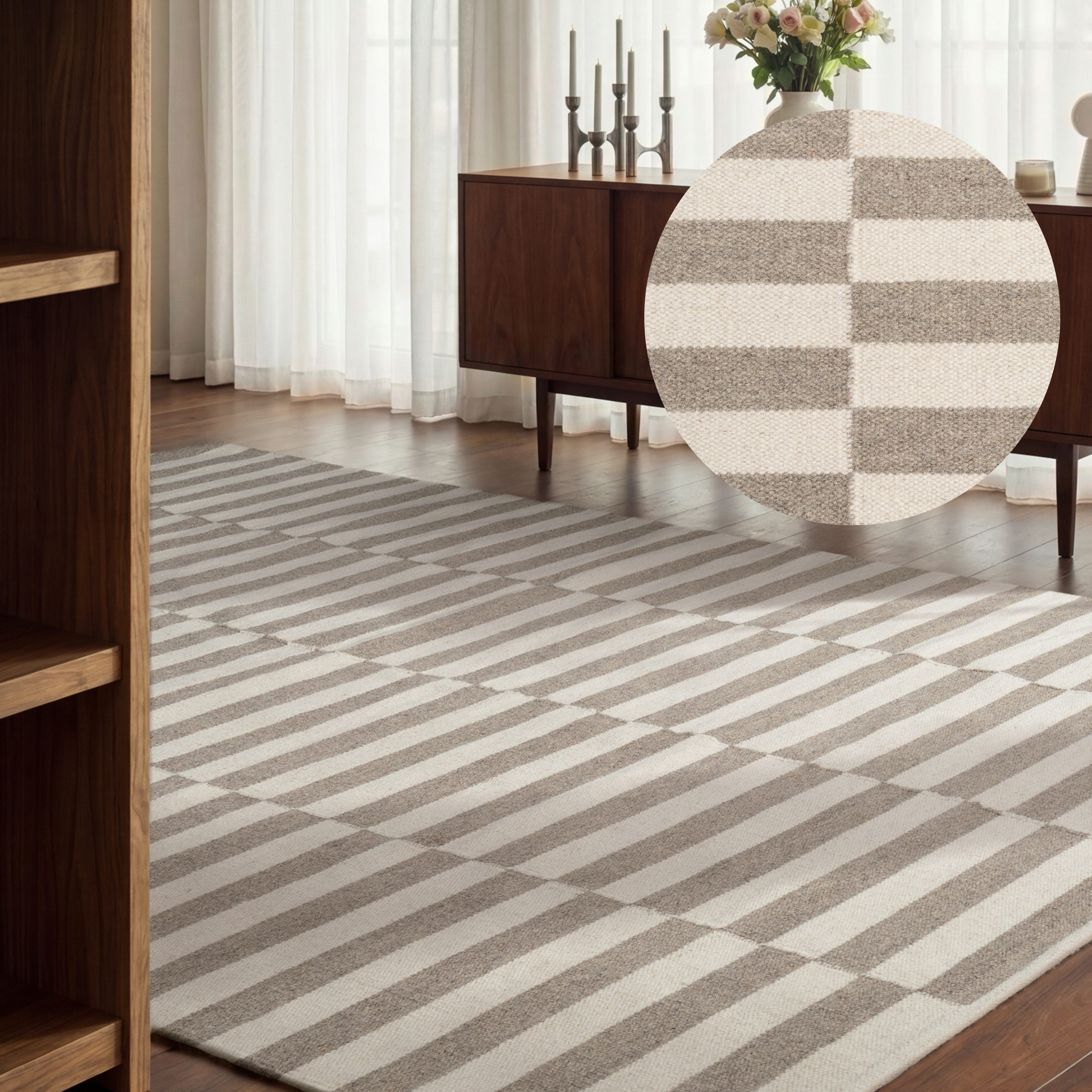HANSE Home Wollteppich Vika, schwarz-weiss, rechteckig, Höhe: 5 mm, Handgewebt, Wolle, Natur, Läufer, Wohnzimmer, Schlafzimmer, Streifen