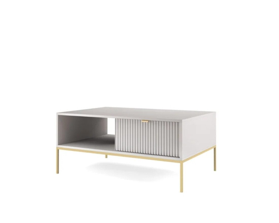 Deine Möbel 24 Couchtisch NOVO L104 Tisch Weiß Grau Schwarz Premium (Set, 5-St., Wohnzimmer Flur Schlafzimmer Goldene Griffe), geriffelte Fronten 104 cm breit mit Schublade 104/48/68 cm B/H/T
