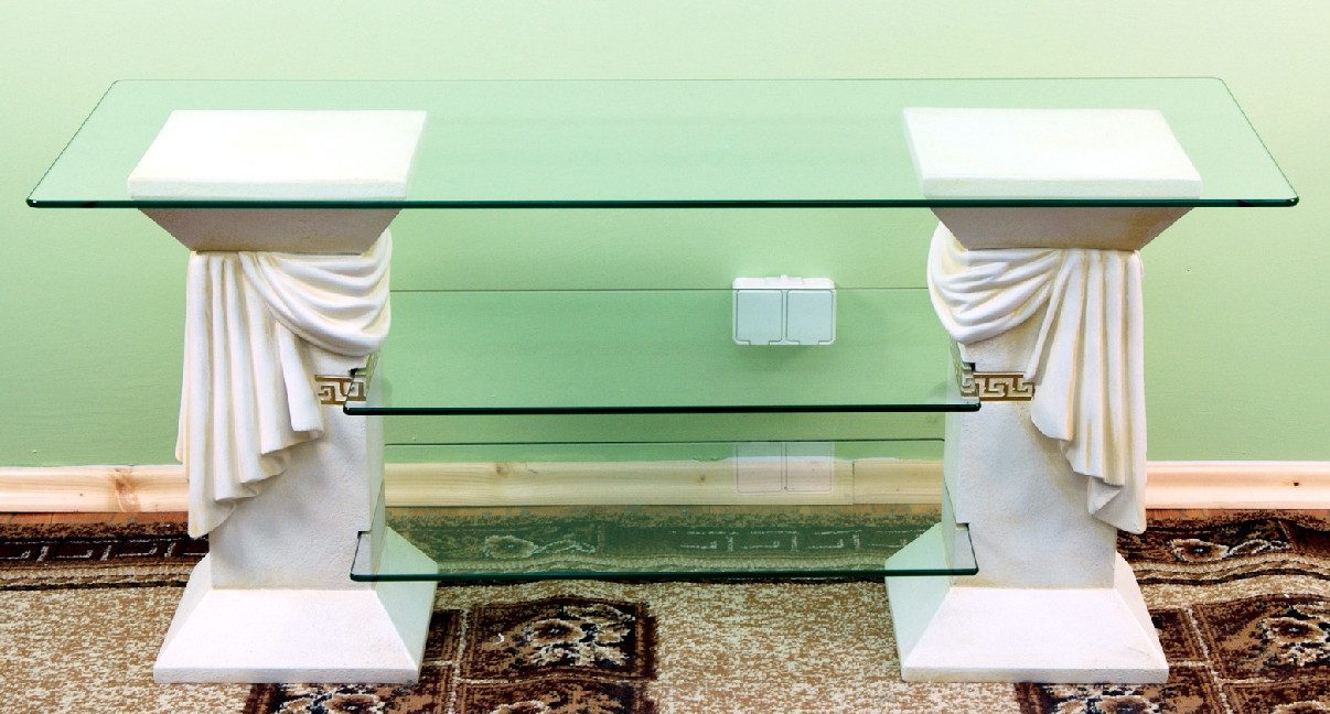 Xlmoebel Glastisch Elegante Glasvitrine mit Regal für modernes Wohnzimmerdesign (1-St., Regal mit Schärpe Material: Acryl/Stuck 57 cm Höhe), Hergestellt in Europa