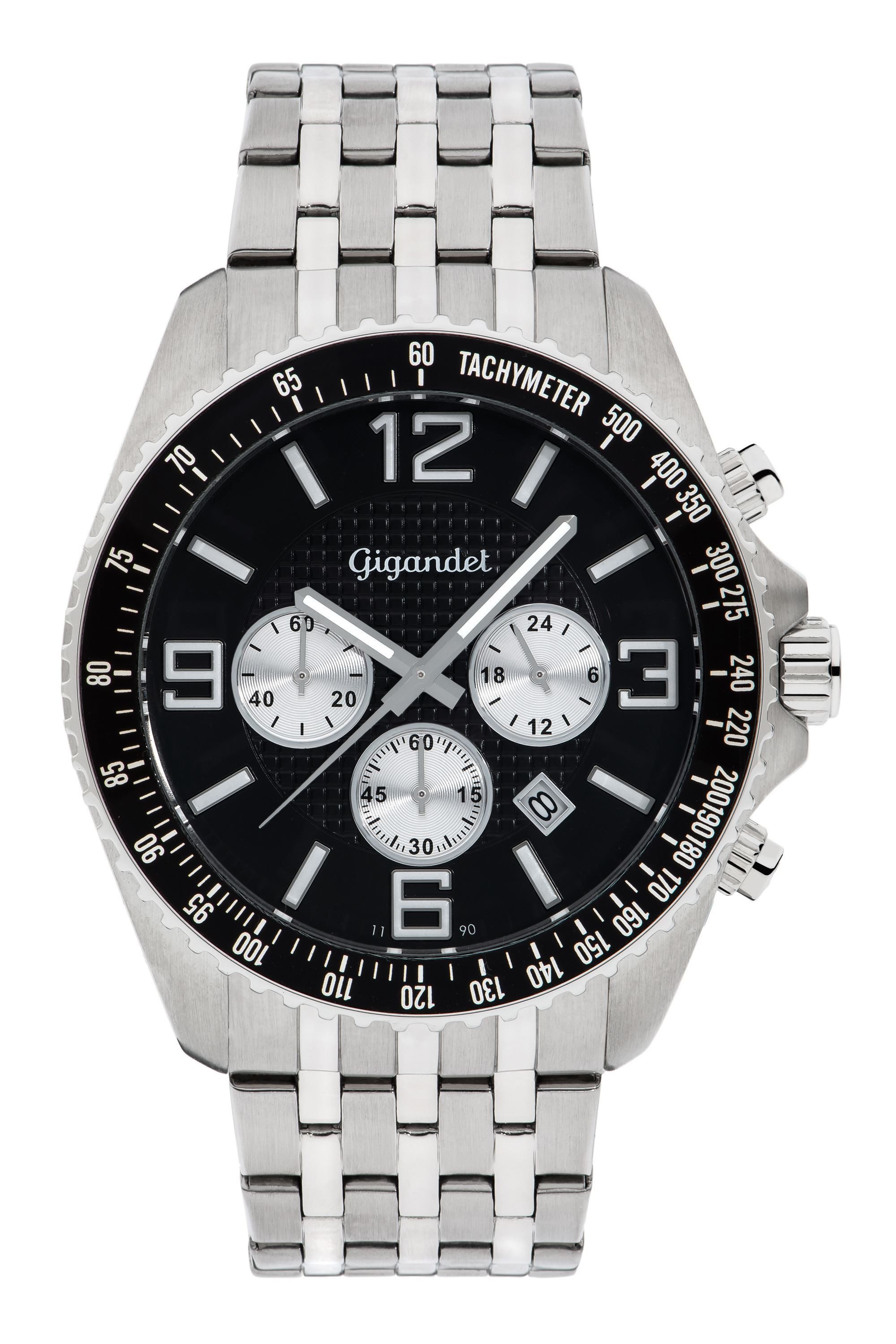 Gigandet Chronograph Armbanduhr, Herrenuhr, Sportuhr, 45mm, FAST TRACK G12-007, Mineralglas, Datumsanzeige, Edelstahlband, 10bar/100m wasserdicht