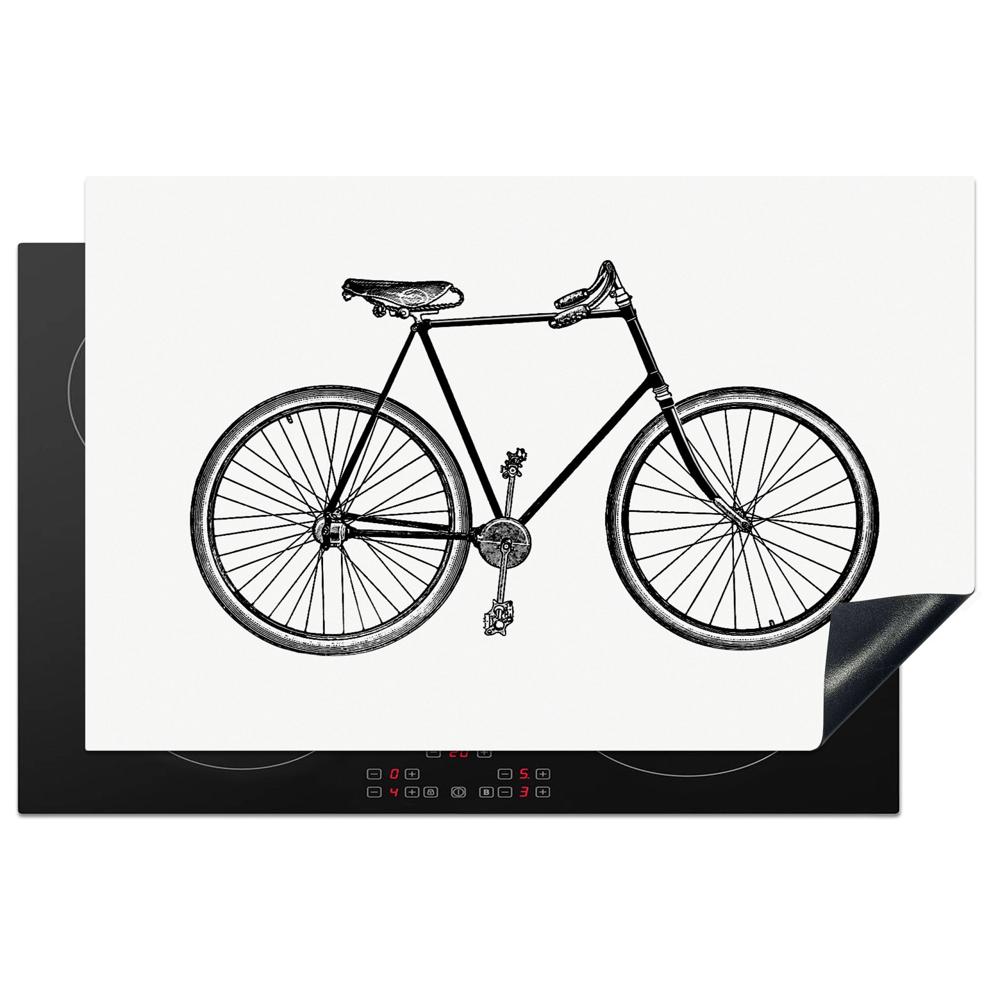 MuchoWow Herdblende-/Abdeckplatte Vintage - Fahrrad - Lenkrad, Vinyl, (1 tlg), 81x52 cm, Induktionskochfeld Schutz für die küche, Ceranfeldabdeckung